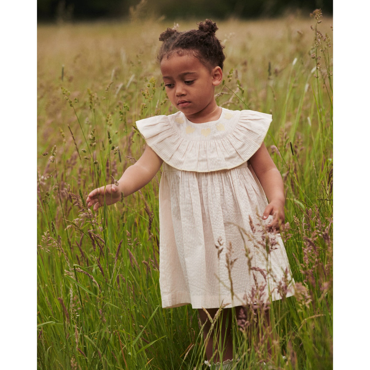 COPENHAGEN COLORS Dusty Rose W Cream Stripe W Yellow Seersucker Dress W. Heart