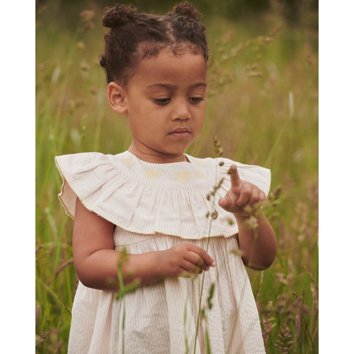 COPENHAGEN COLORS Dusty Rose W Cream Stripe W Yellow Seersucker Dress W. Heart