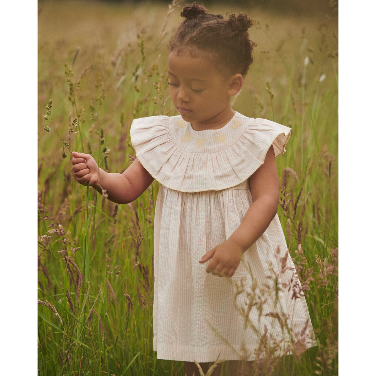 COPENHAGEN COLORS Dusty Rose W Cream Stripe W Yellow Seersucker Dress W. Heart