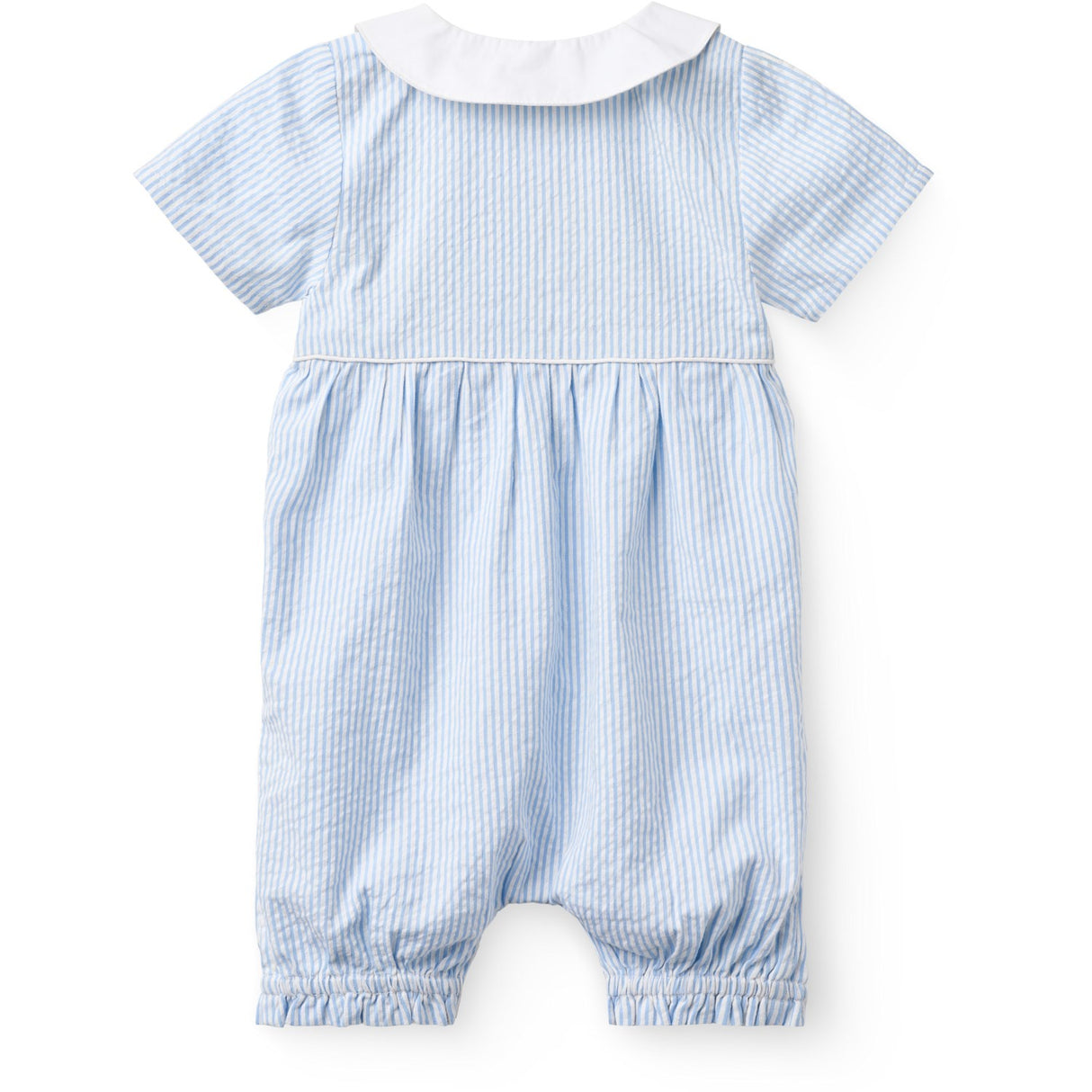 COPENHAGEN COLORS Sky Blue W Cream Stripe Seersucker Romper W. Collar
