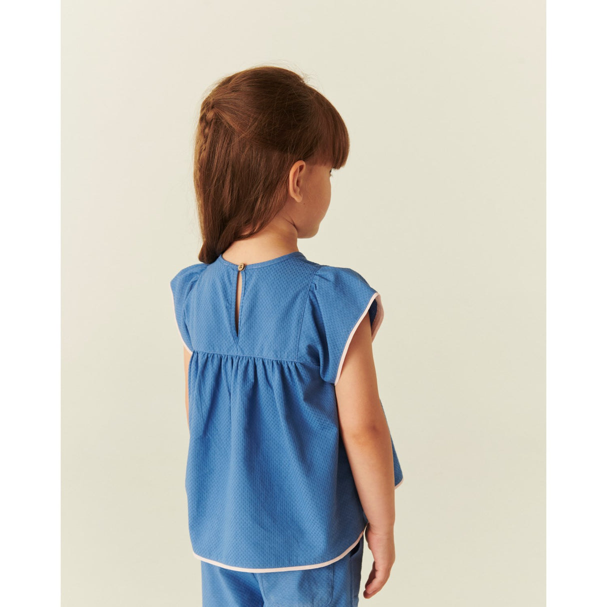 COPENHAGEN COLORS Ocean Blue Comb. Blouse W. Contrast Piping