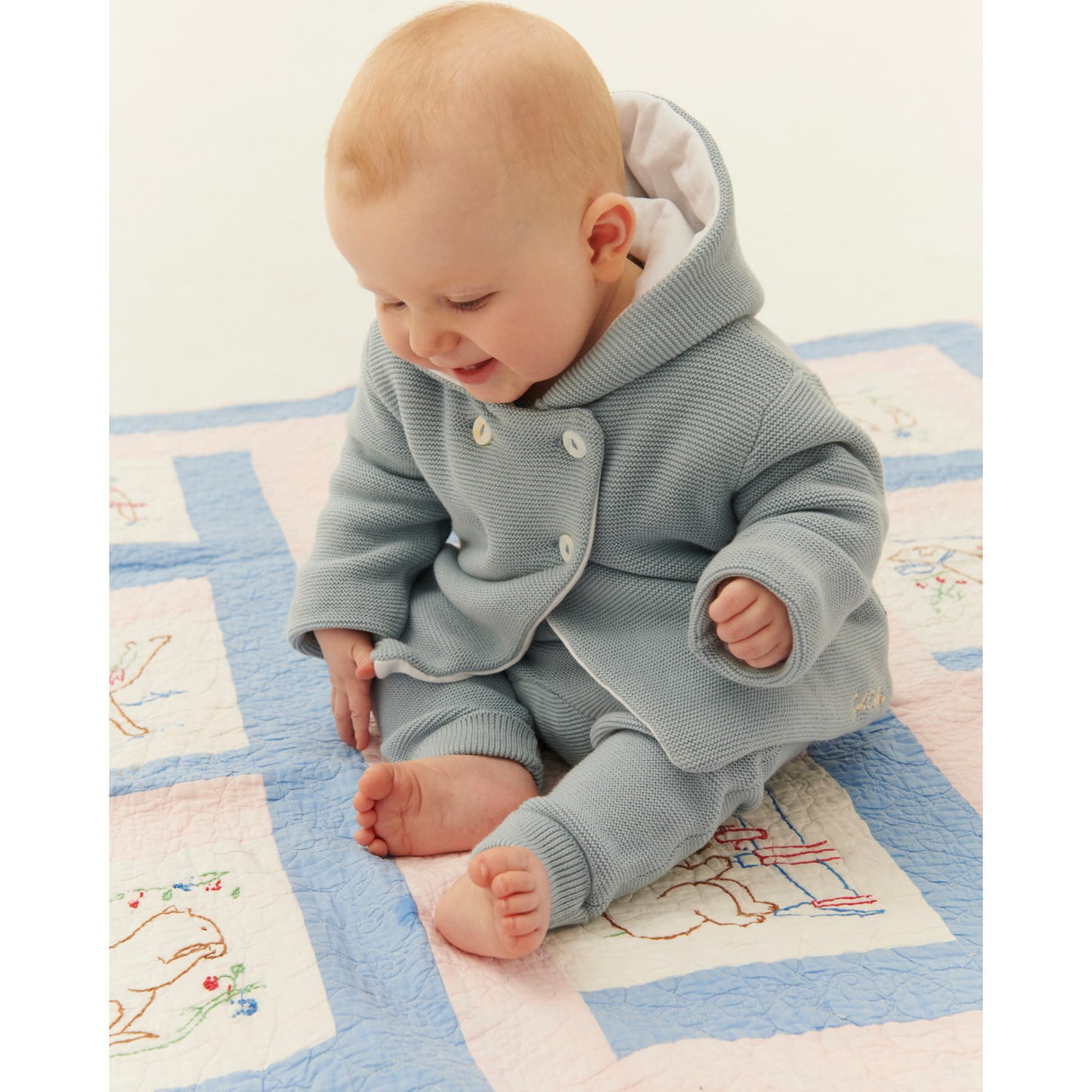 COPENHAGEN COLORS Dusty Blue W Cream Cotton Baby Jacket W. Hood