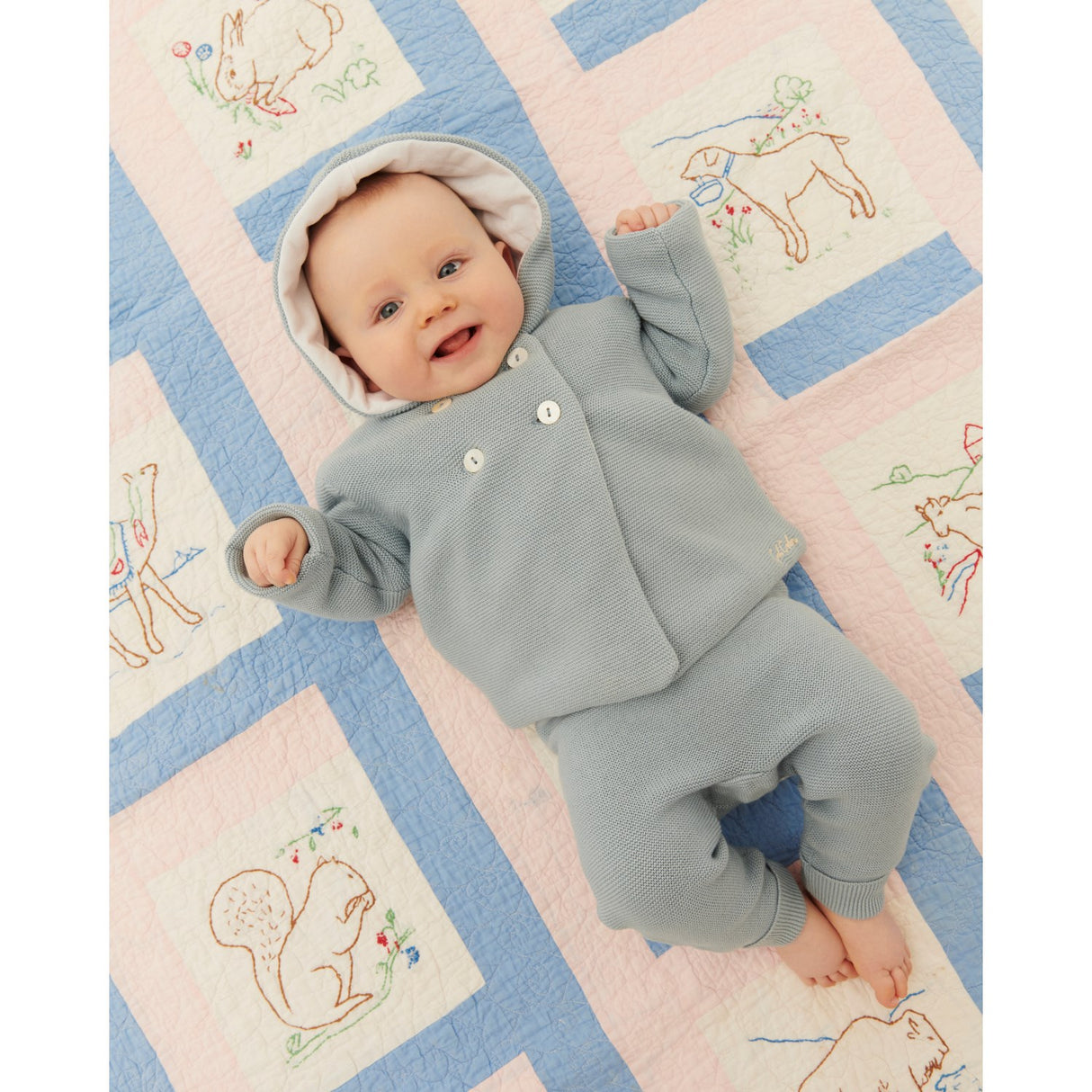 COPENHAGEN COLORS Dusty Blue W Cream Cotton Baby Jacket W. Hood