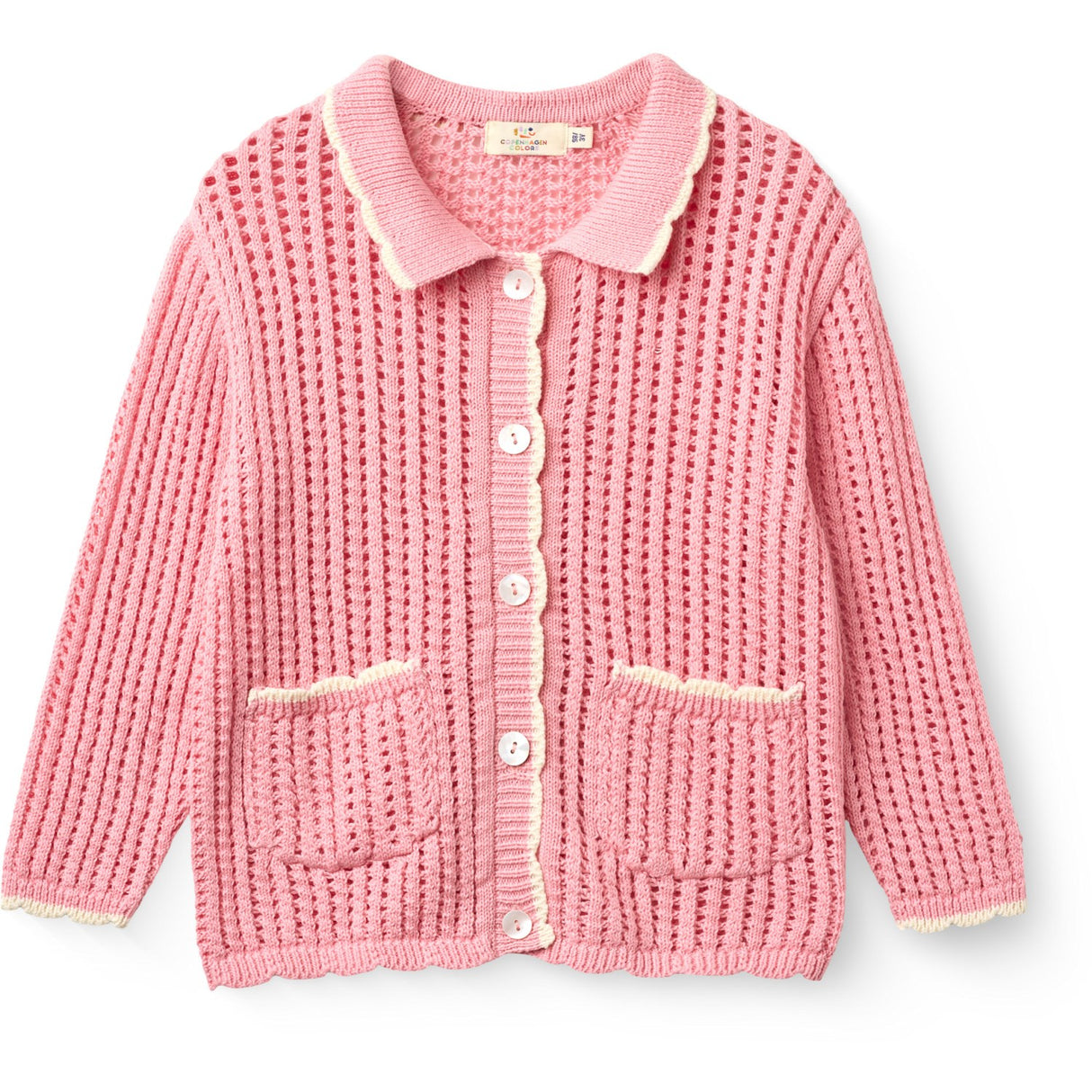 COPENHAGEN COLORS Pink W Cream Crochet Ls Cardigan