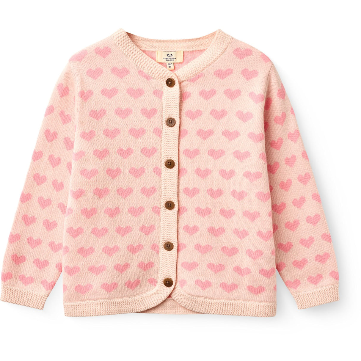 COPENHAGEN COLORS Pink Comb Heart Cardigan W. Crochet Edge