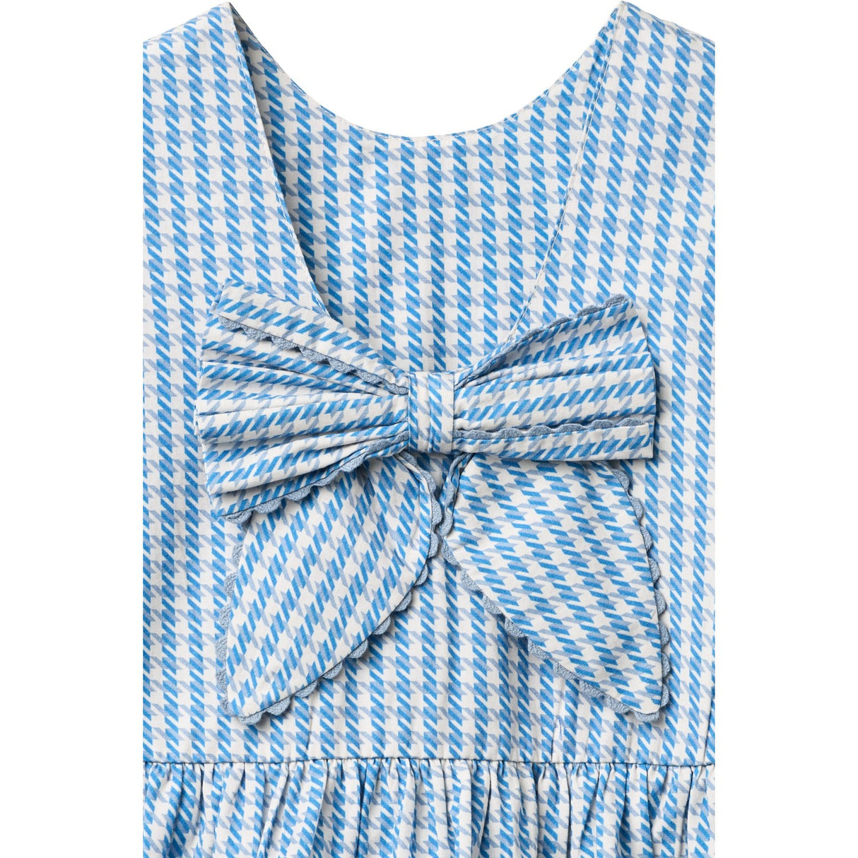 COPENHAGEN COLORS Blue Houndstooth Mini Houndstooth Dress W. Bow