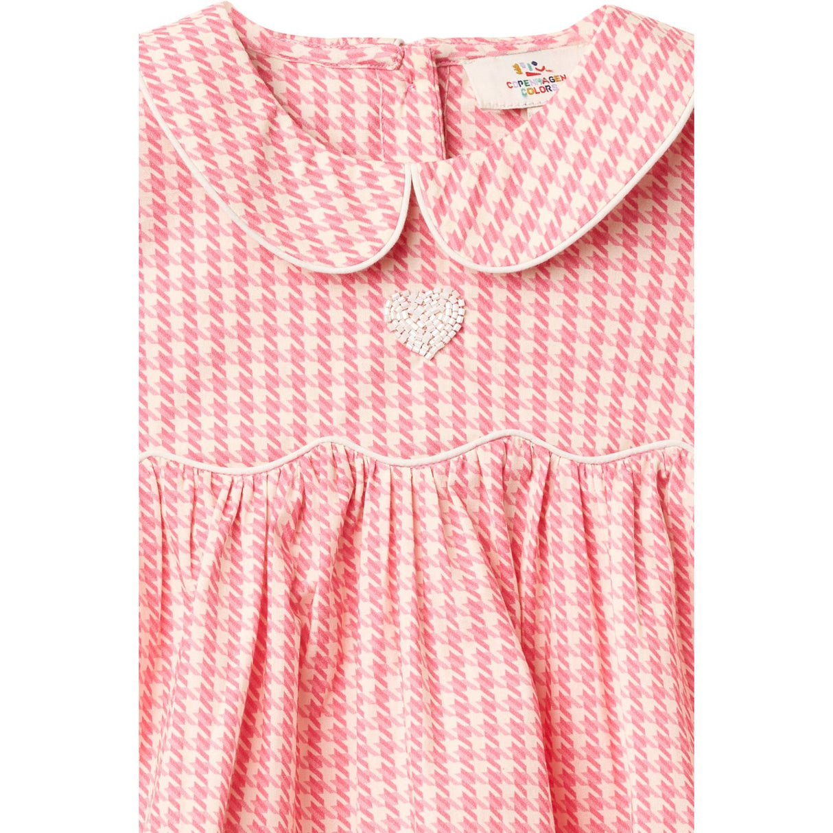 COPENHAGEN COLORS Pink Houndstooth Mini Houndstooth Ss Blouse W. Collar