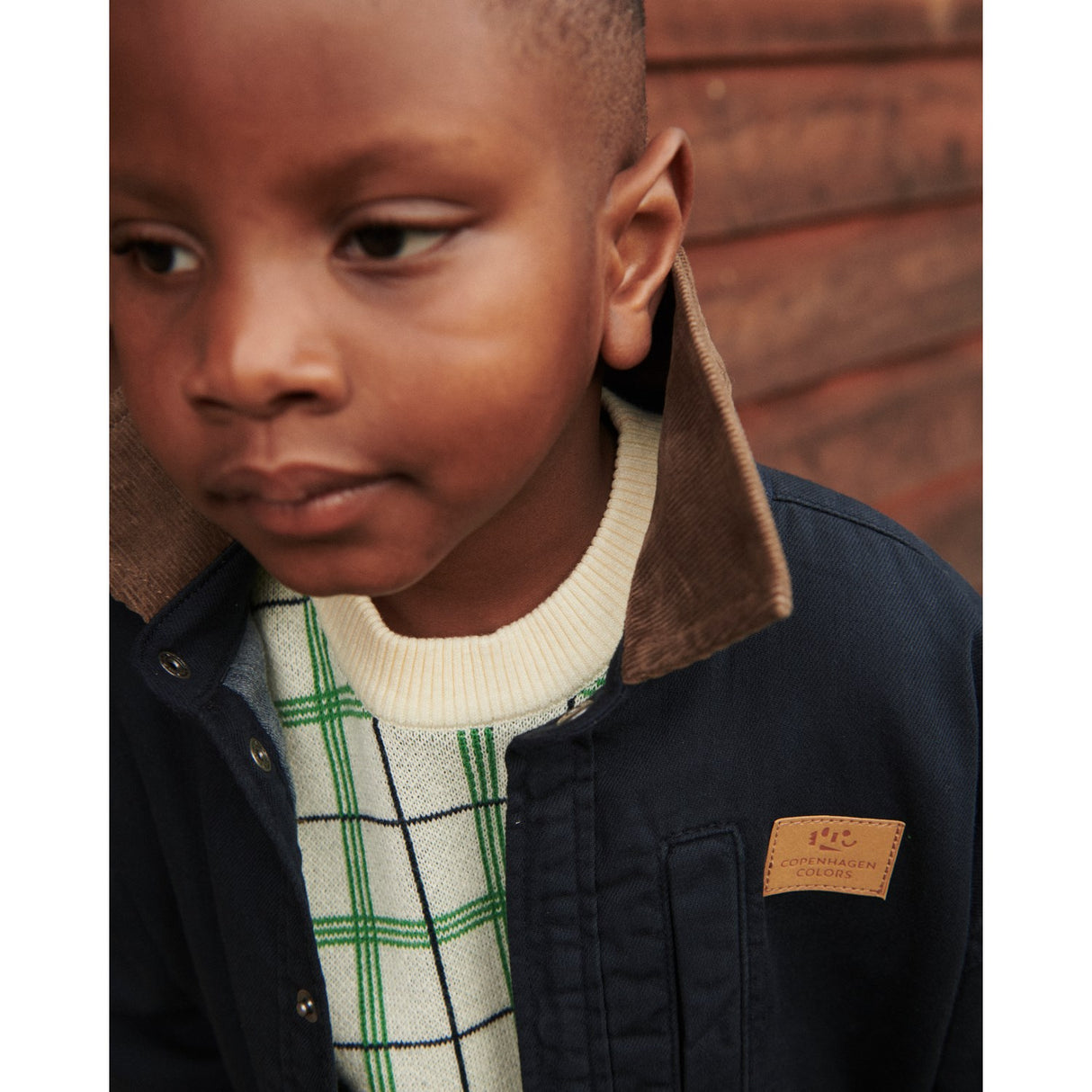 COPENHAGEN COLORS Green Comb. Knitted Jacquard Check Blouse