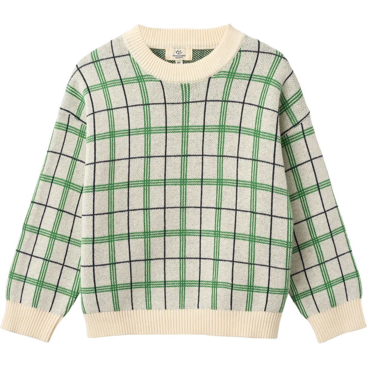 COPENHAGEN COLORS Green Comb. Knitted Jacquard Check Blouse