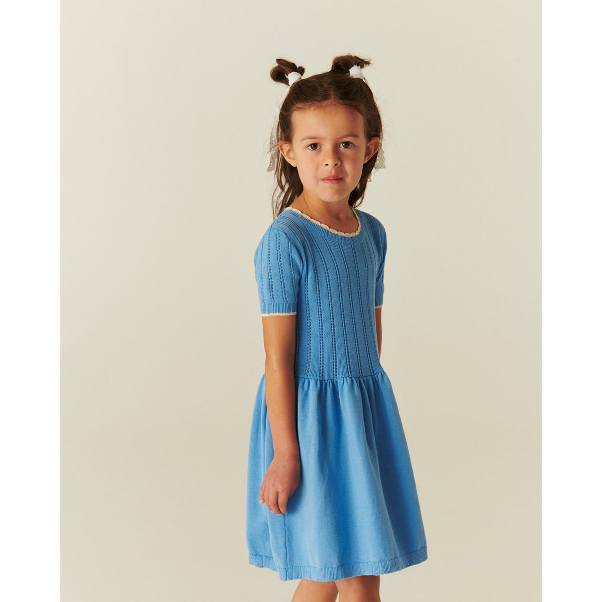 COPENHAGEN COLORS Sky Blue Comb Knitted Pointelle Dress