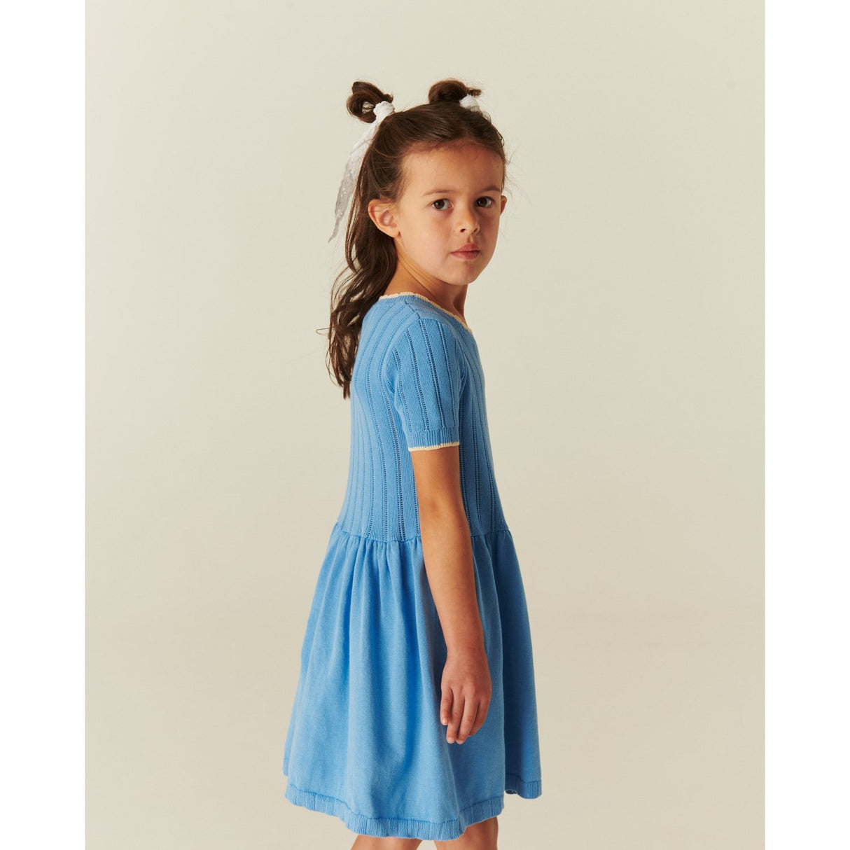 COPENHAGEN COLORS Sky Blue Comb Knitted Pointelle Dress