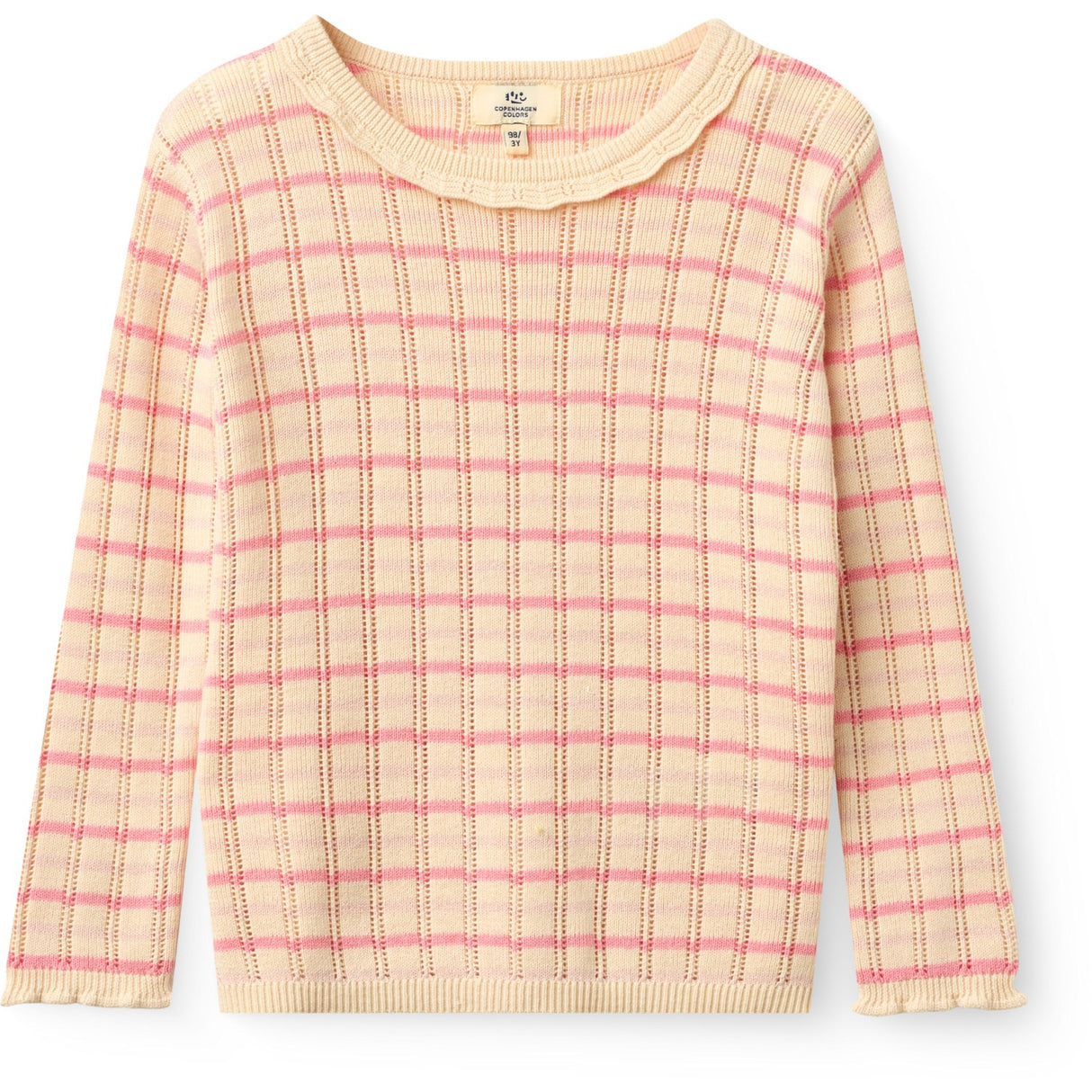 COPENHAGEN COLORS Pink Comb. Knitted Stripe Pointelle Ls Blouse