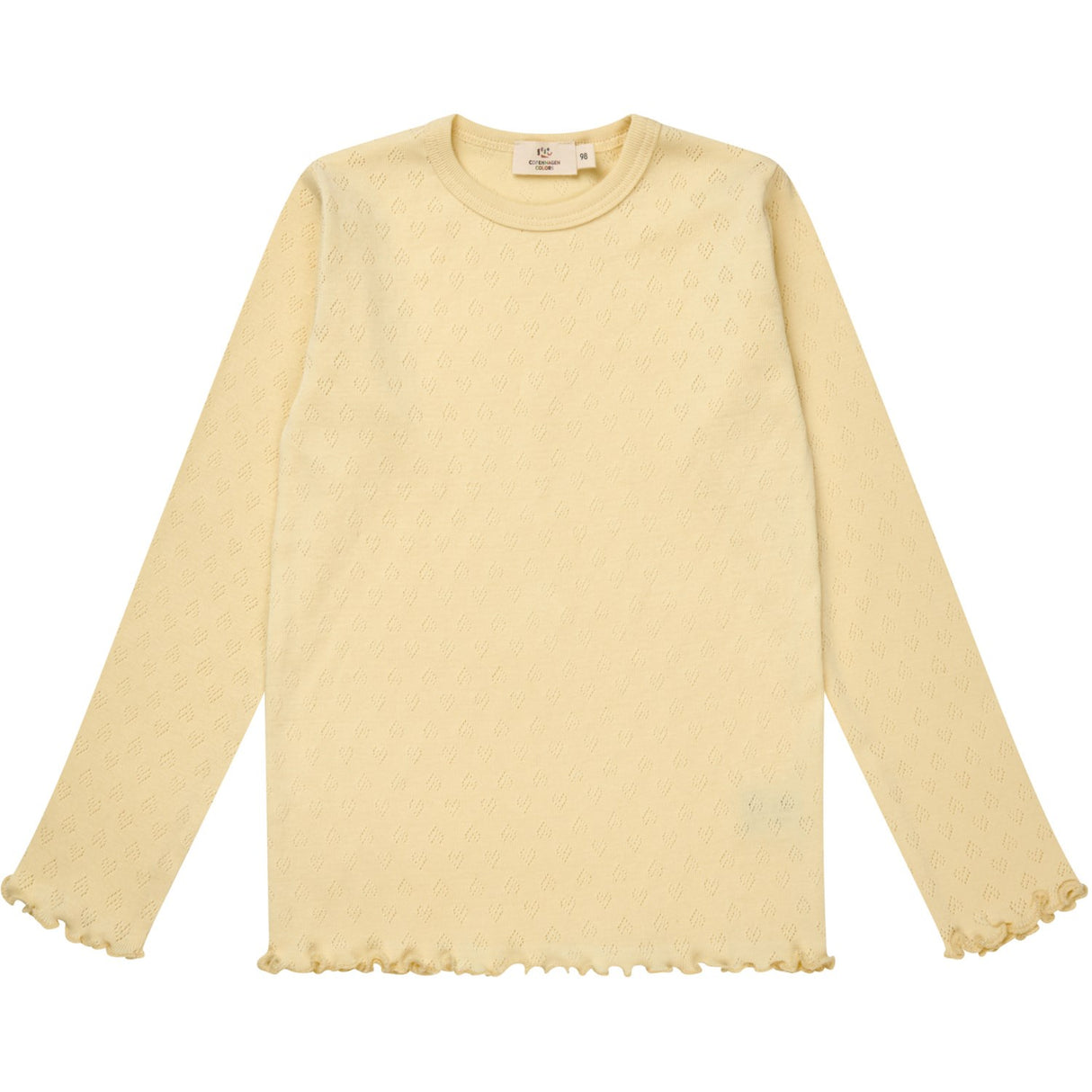 COPENHAGEN COLORS Lt. Yellow Pointelle Heart Ls Tee