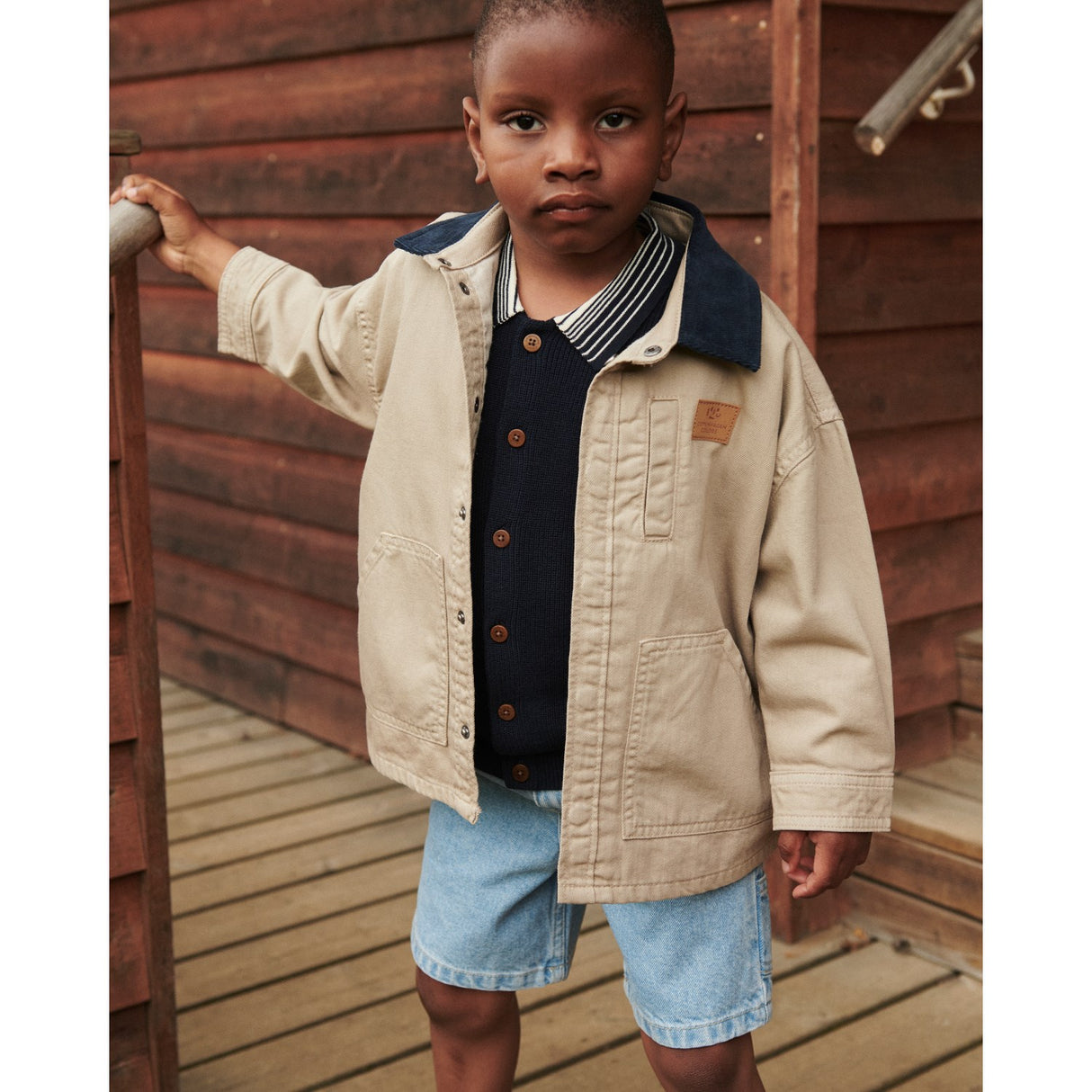 COPENHAGEN COLORS Beige Comb. Twill Jacket W. Corduroy Collar