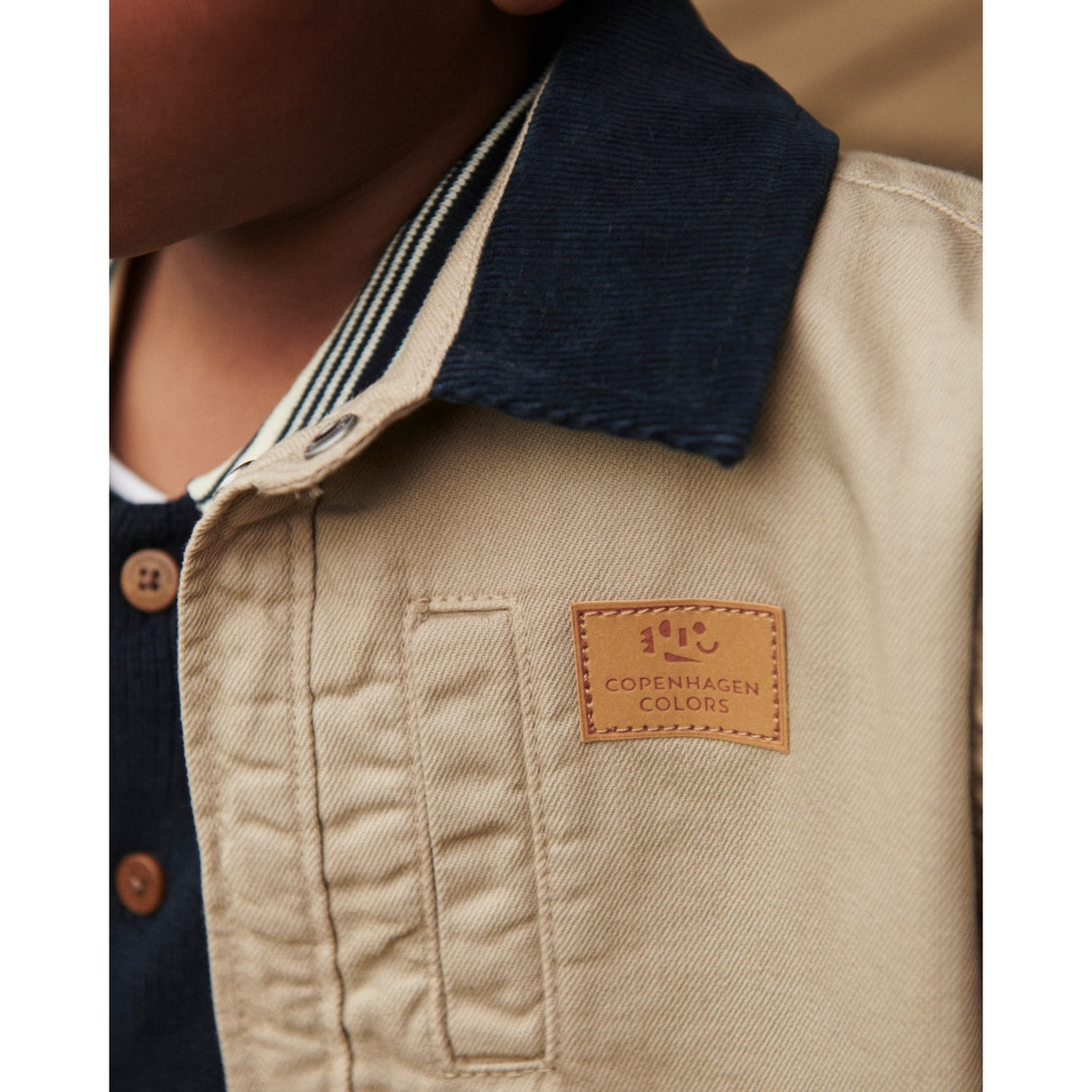COPENHAGEN COLORS Beige Comb. Twill Jacket W. Corduroy Collar