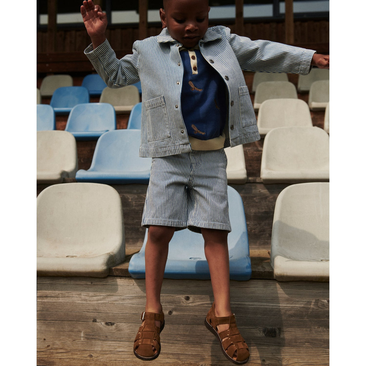 COPENHAGEN COLORS Denim Blue Stripe Y/D Stripe Twill Shorts