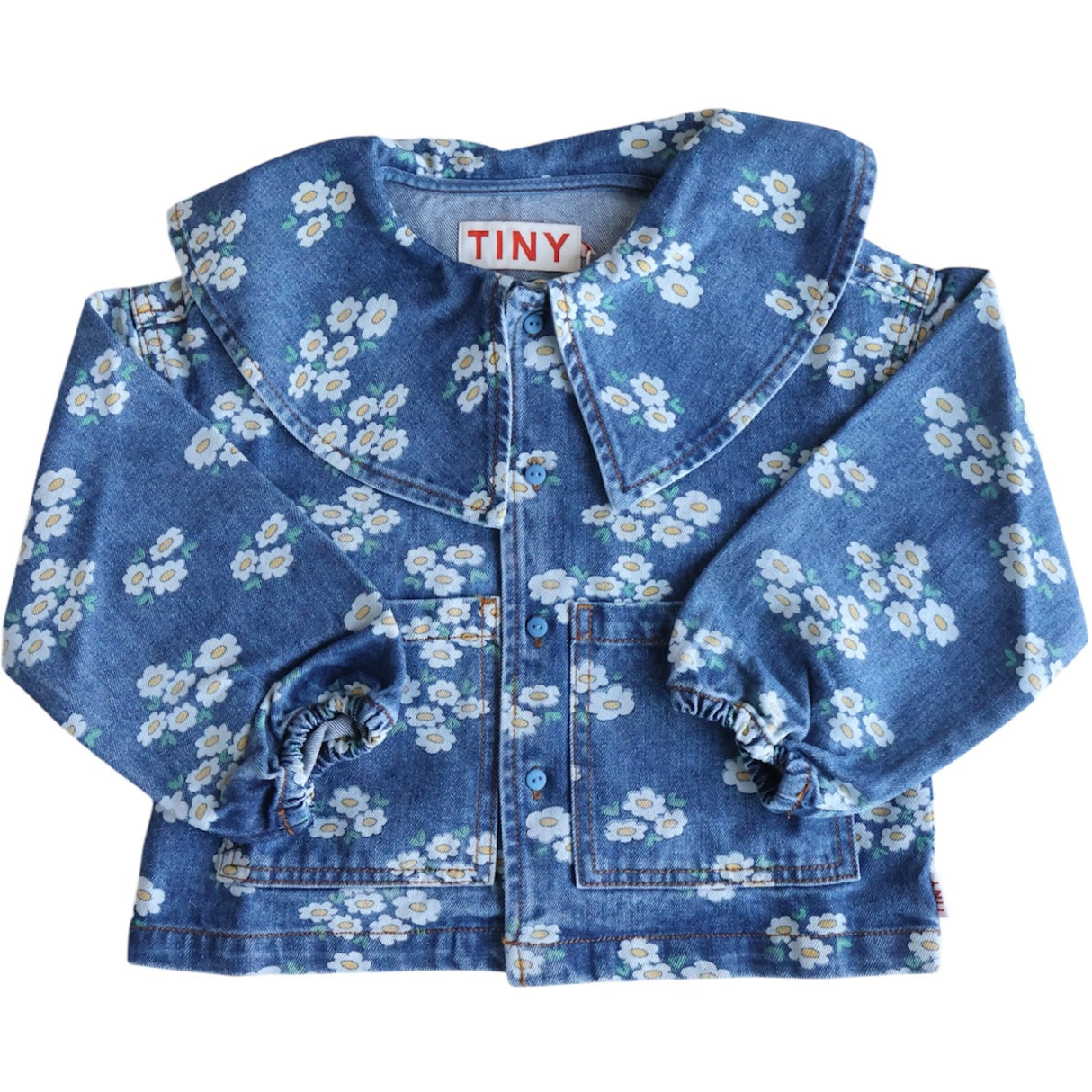 TinyCottons Medium Wash Denim Blossoms Denim Shirt