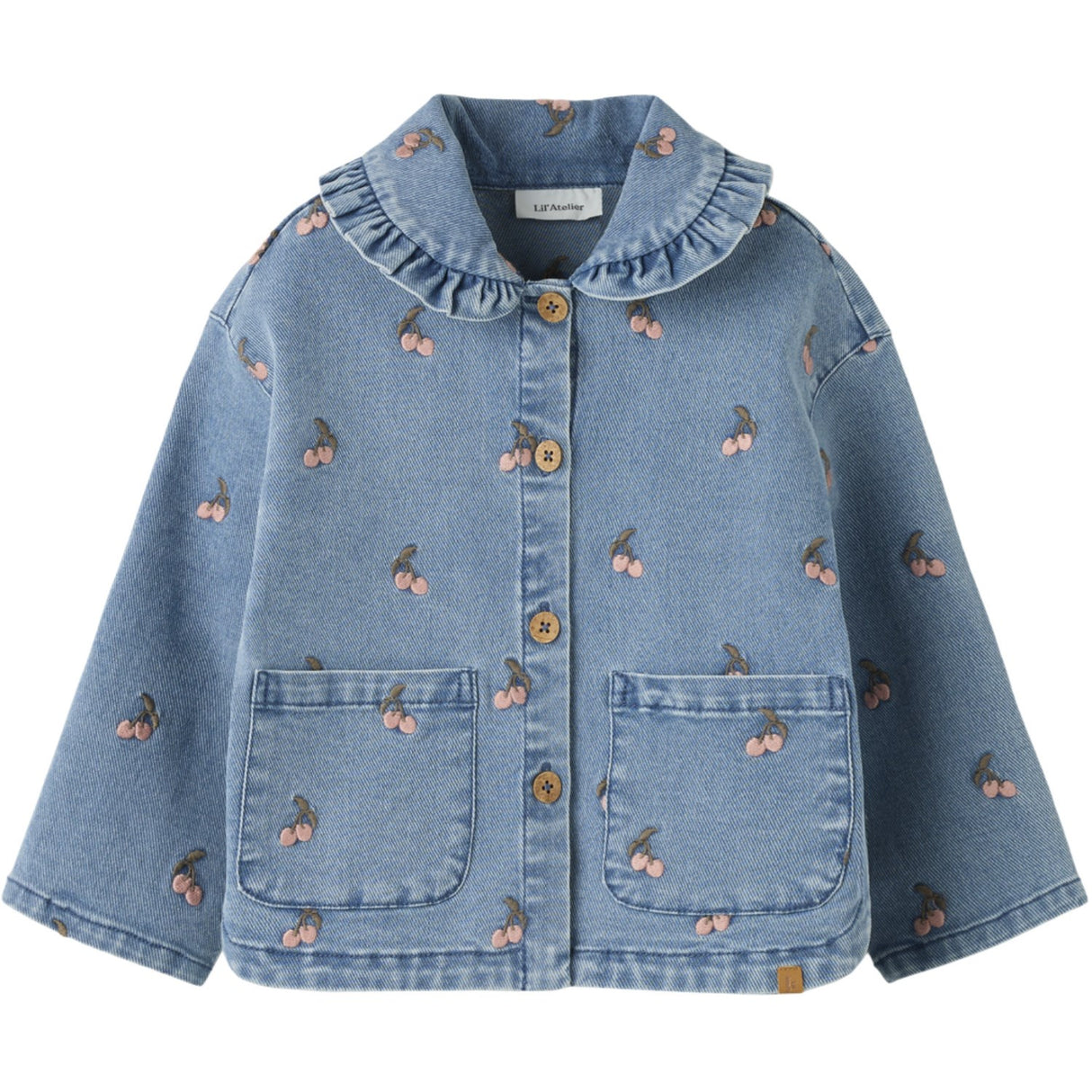 Lil'Atelier Medium Blue Denim Cherry Nmfdeva Loose Dnm Emb Jacket 2024-Es Lil