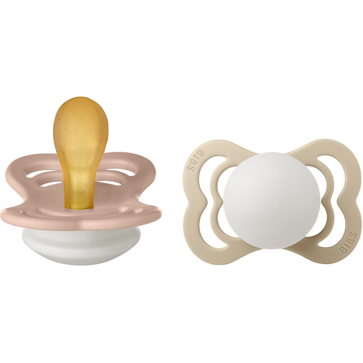 Bibs Supreme Latex Pacifier Glow 2-pack Symmetrical Blush/Vanilla
