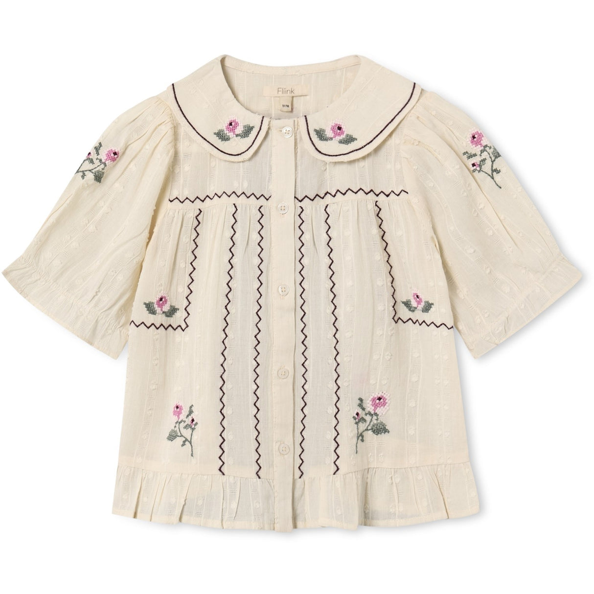 Fliink Sandshell Dobby Ss Rose Embr Blouse