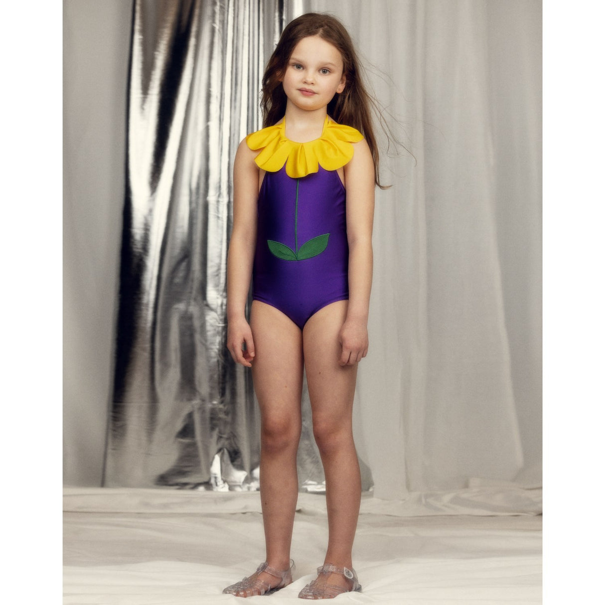 Mini Rodini Purple Flower Halterneck Bathing Suit