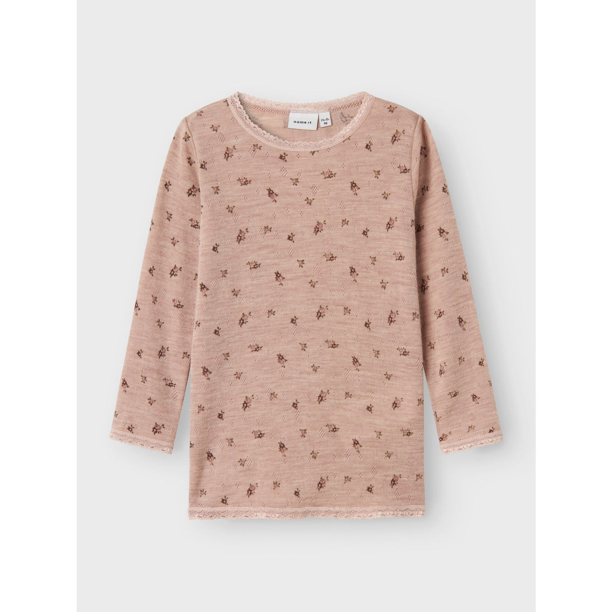 Name It Shadow Gray Small Flowers Nmfwang Wool Needle Ls Top Noos