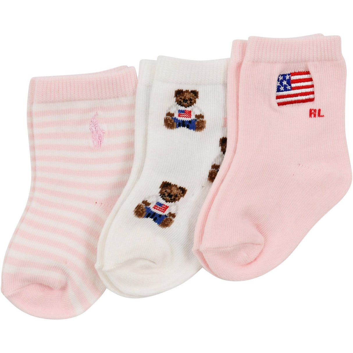 Ralph Lauren Baby White/Pink Crew Sock