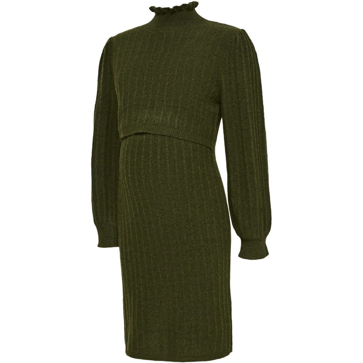 Mama;licious Rifle Green Melange Mlallison June L/S Knit Abk Dress 2F