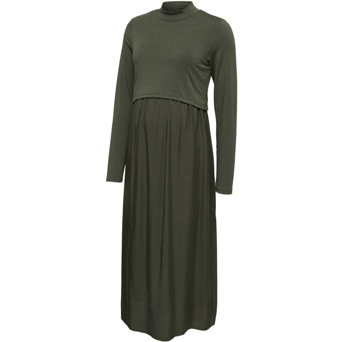 Mama;licious Rifle Green Mlcathy June Ls Mix Midi Dress 2F