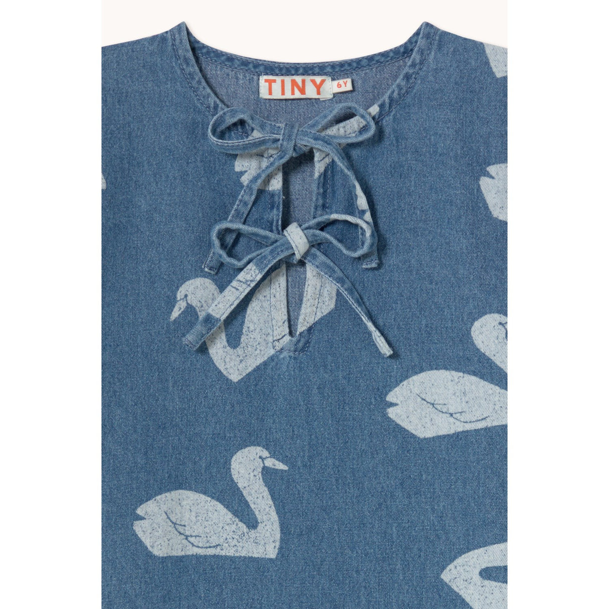 TinyCottons Medium Wash Denim Big Swans Dress