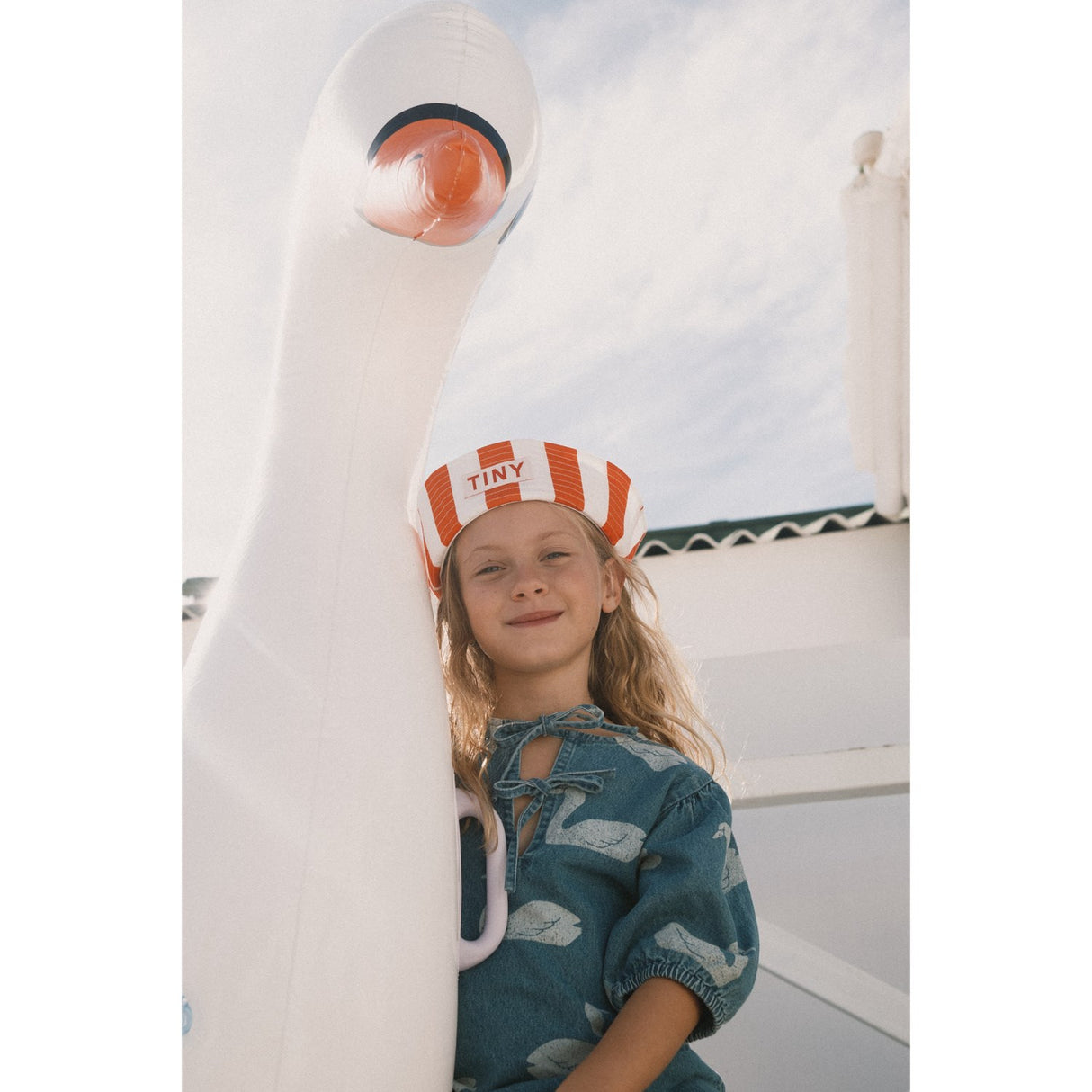 TinyCottons Medium Wash Denim Big Swans Dress