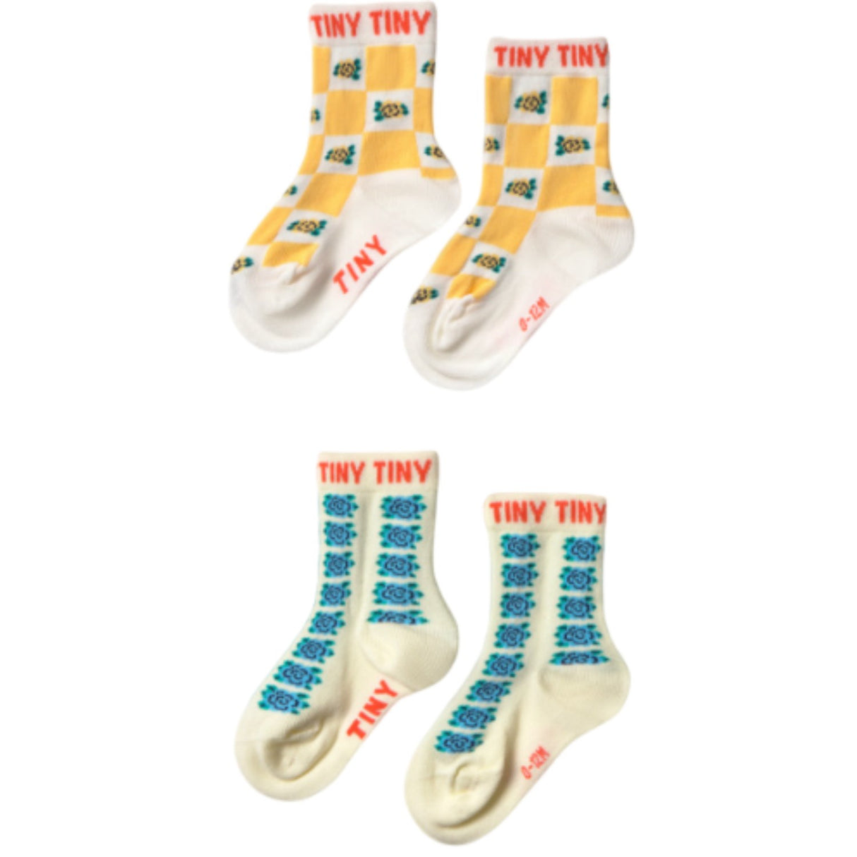 TinyCottons Dusty Yellow/off White Flowers Medium Socks