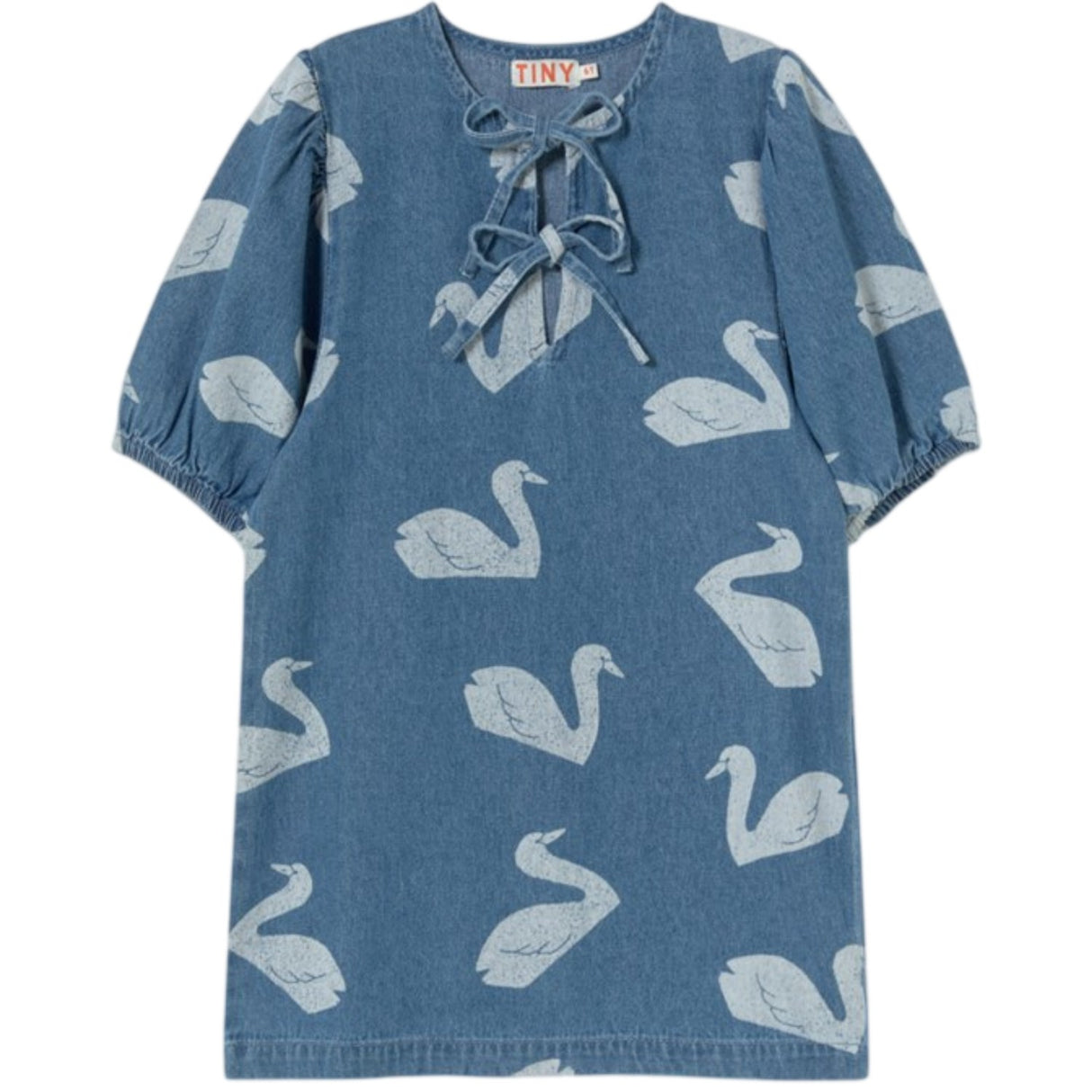 TinyCottons Medium Wash Denim Big Swans Dress