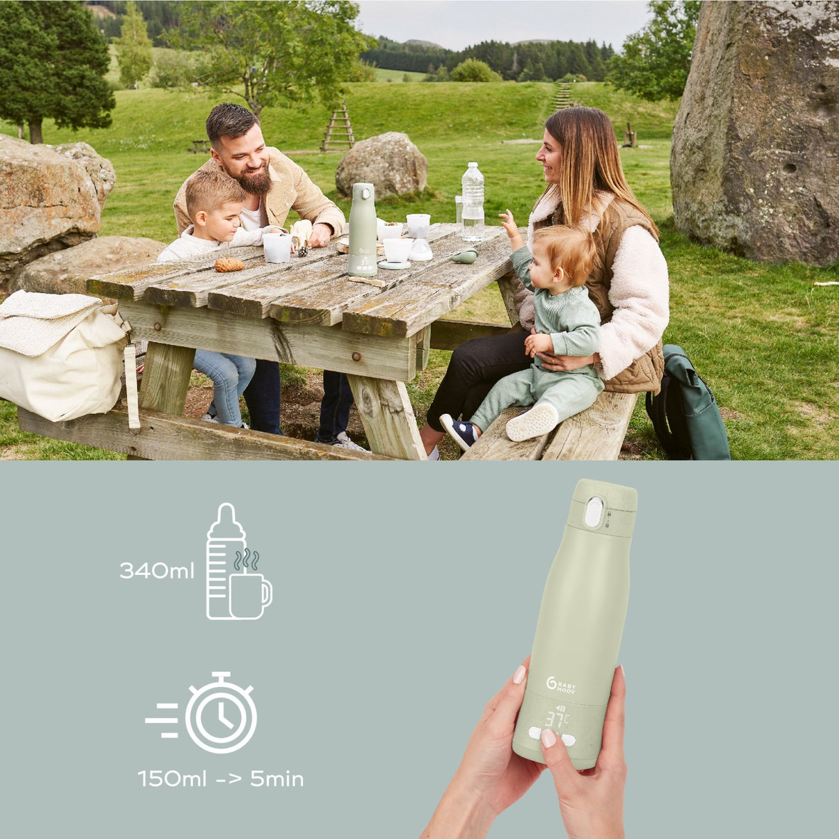 Babymoov Sage Green Moov & Feed Autonomous Bottle Warmer