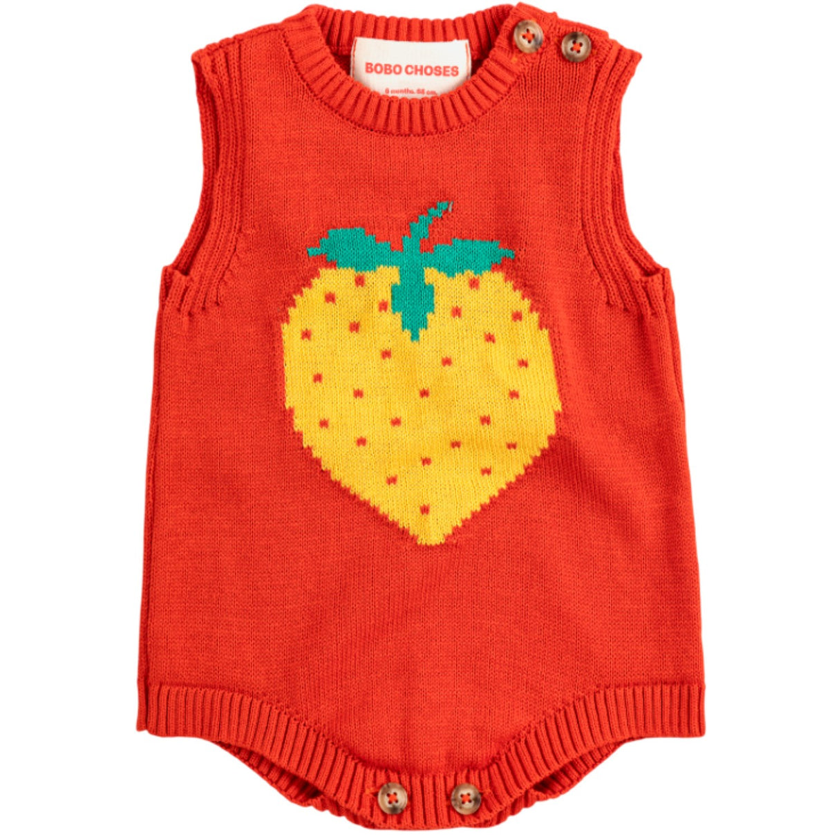 Bobo Choses Red Pixel Strawberry Knitted Romper