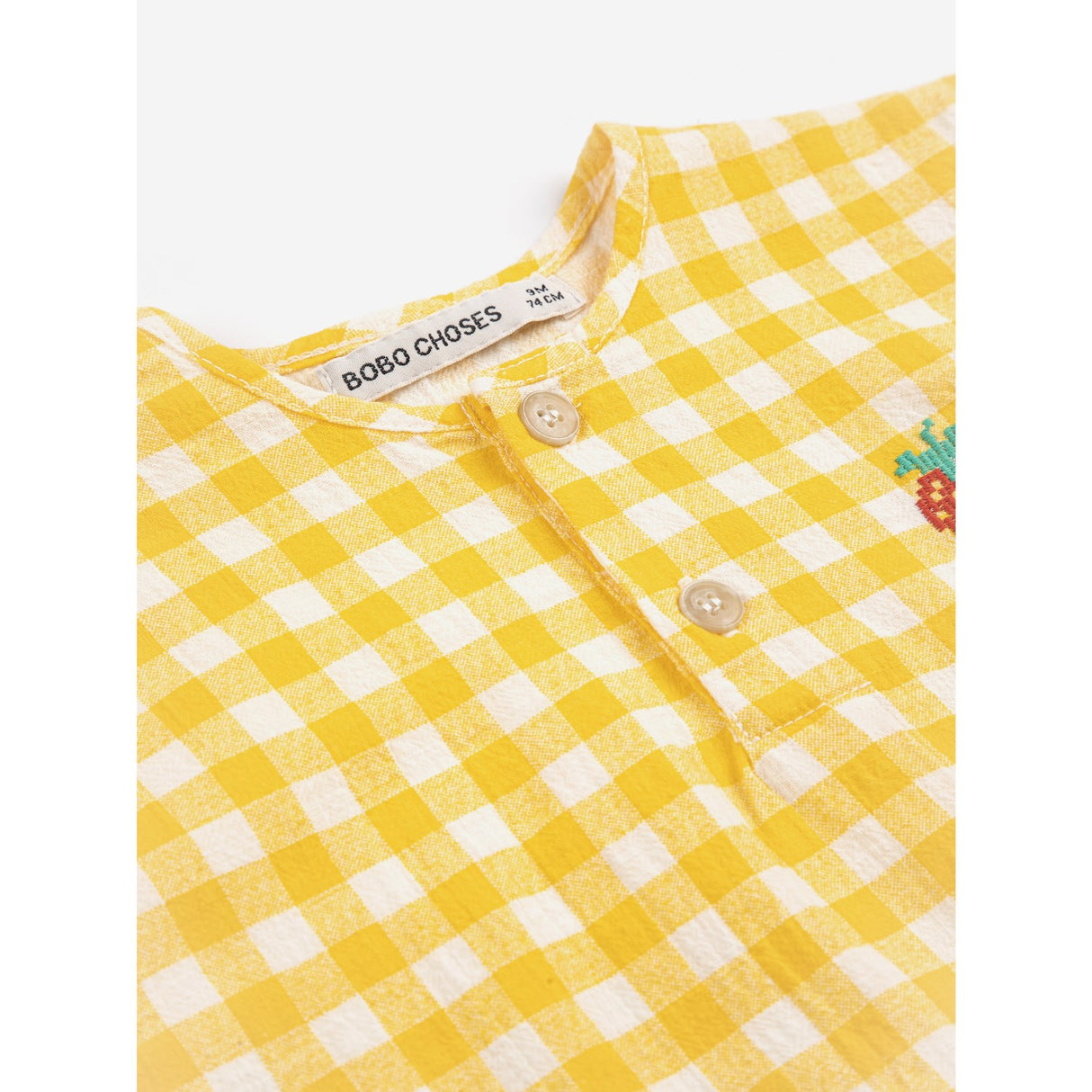 Bobo Choses Yellow Pixel Strawberry Vichy Woven Blouse