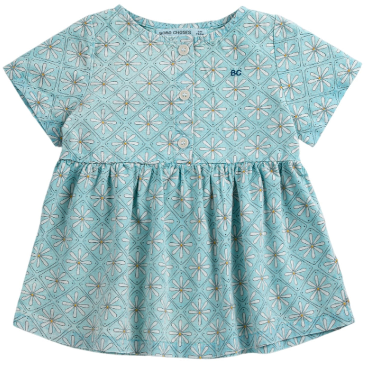 Bobo Choses Light Blue Daisy Mosaic All Over Woven Dress