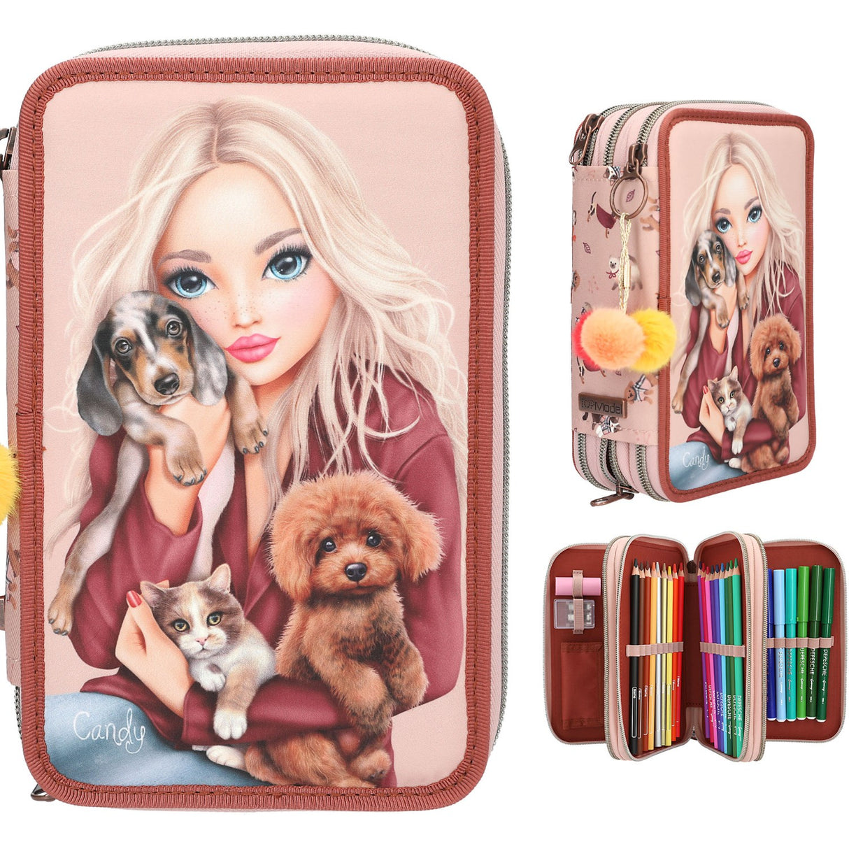 TOPModel Fur Ever Friends Triple Pencil Case