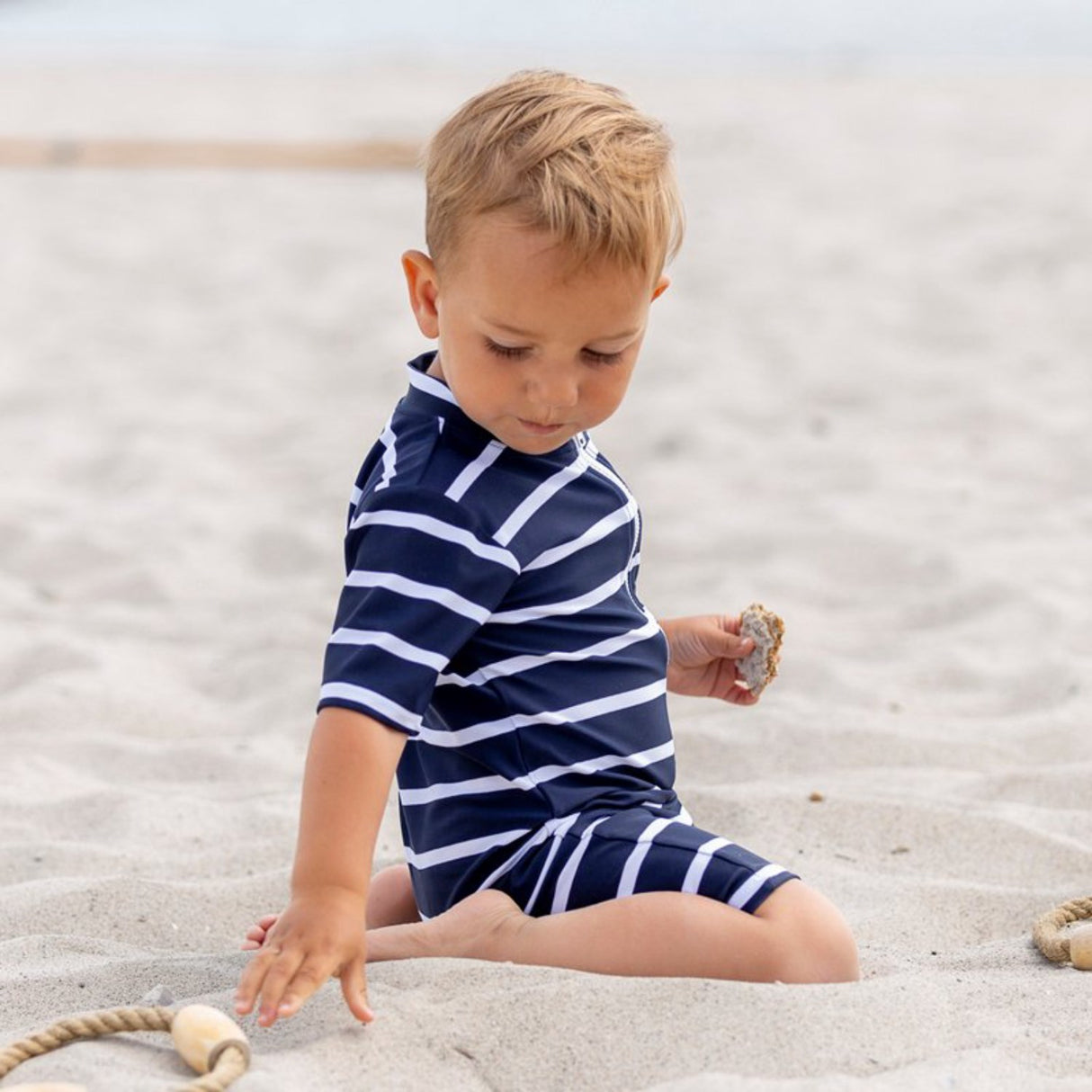 Petit Crabe Blue/White Natsu Sunsuit with Zipper