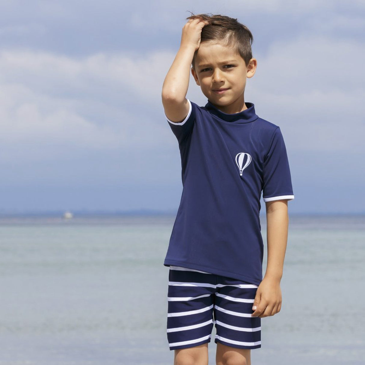 Petit Crabe Blue/White Alex UV Shorts