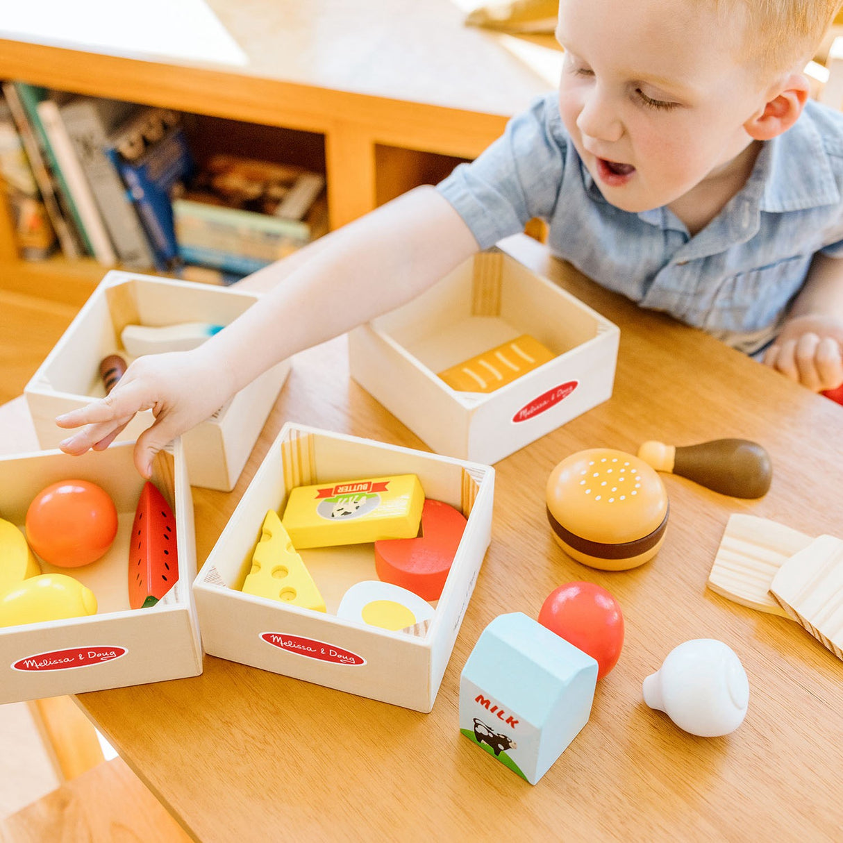 Melissa & Doug Multifarvet Wooden Food Playset Food Groups