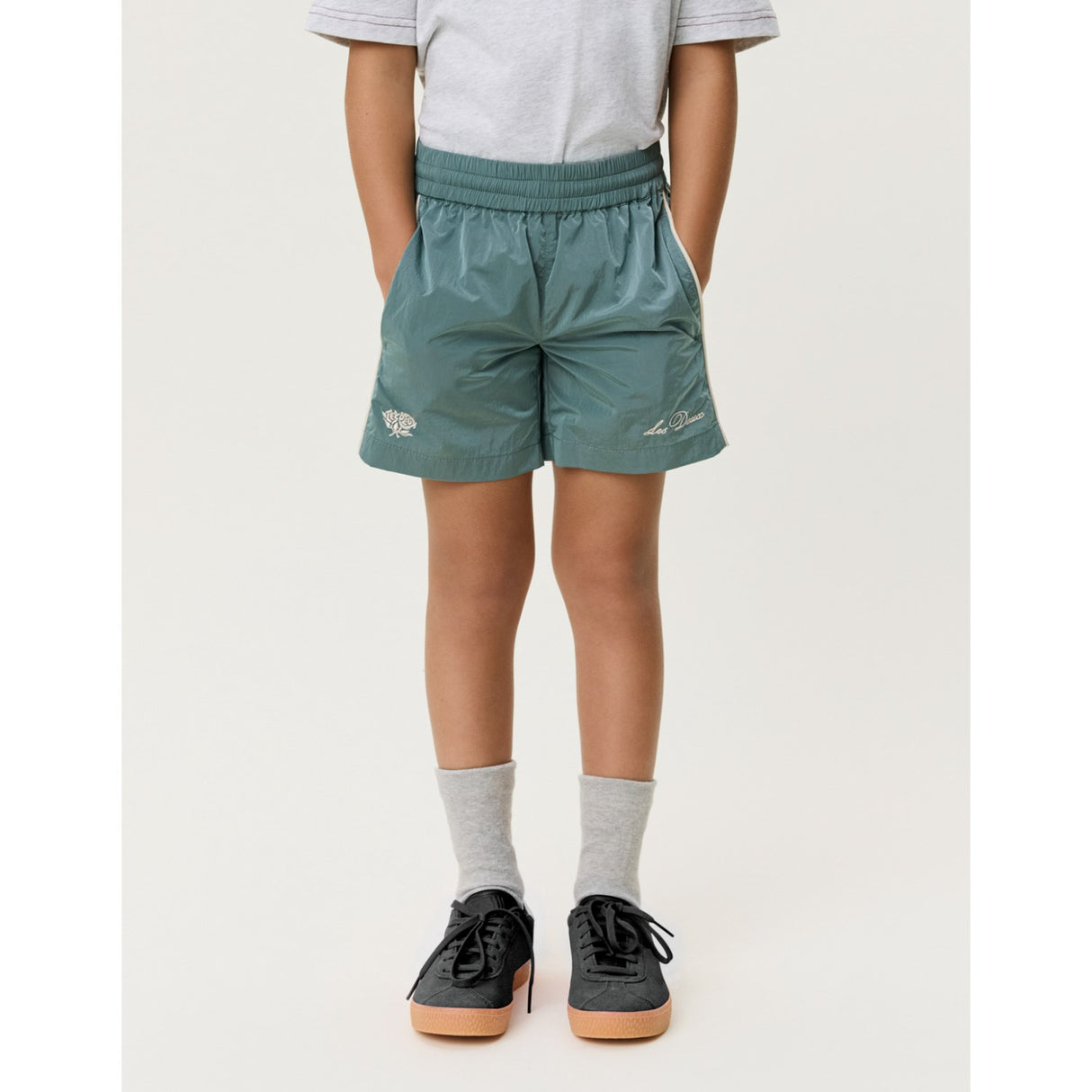 Les Deux Kids Tea Green Shiny Crisp Track Shorts KIDS