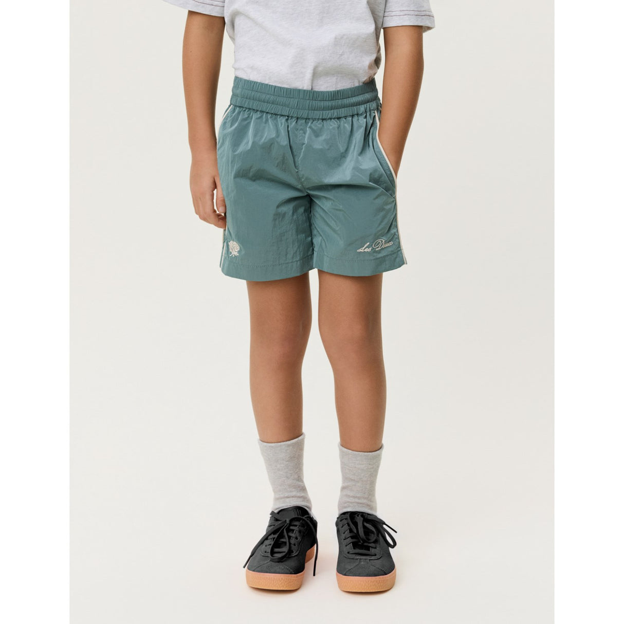 Les Deux Kids Tea Green Shiny Crisp Track Shorts KIDS