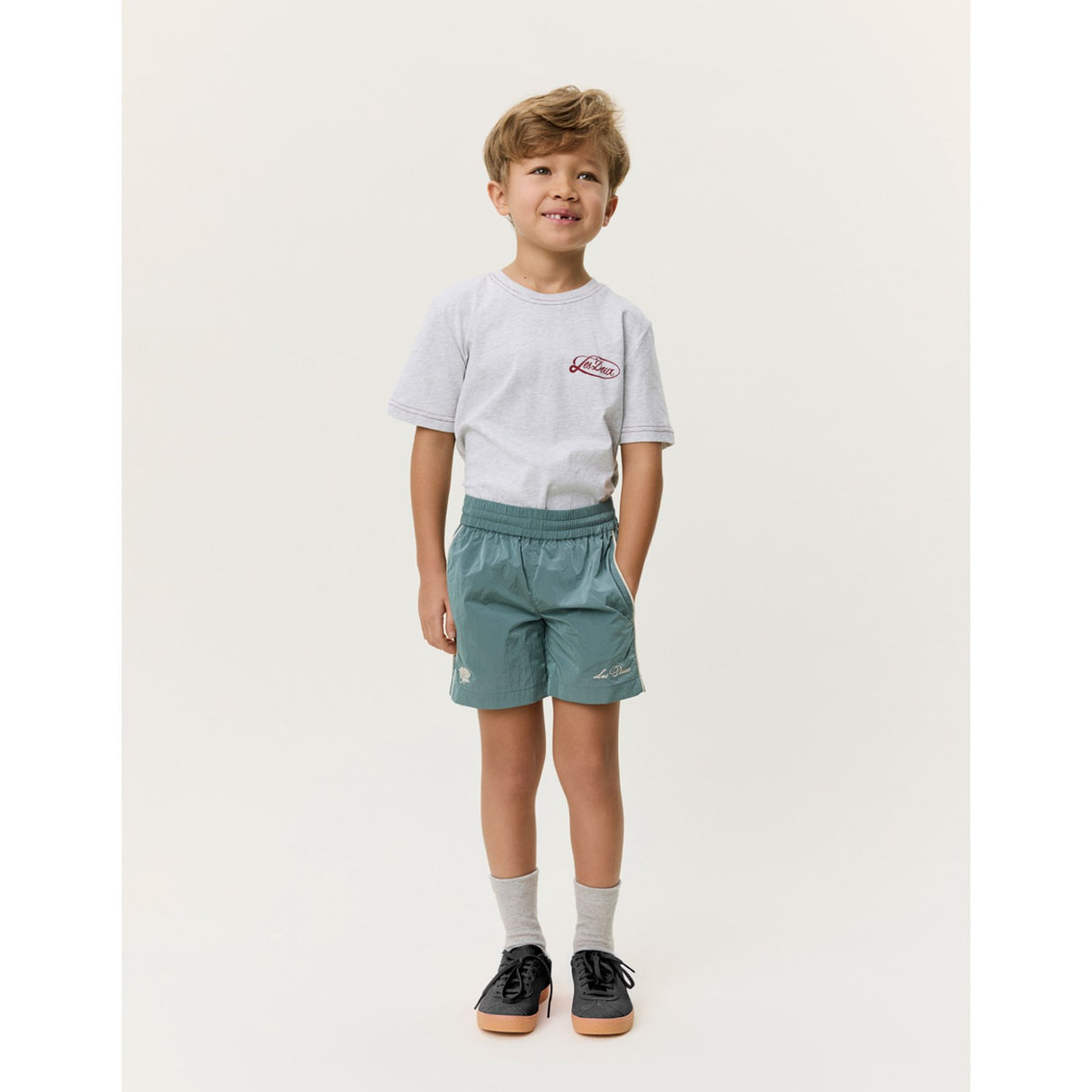 Les Deux Kids Tea Green Shiny Crisp Track Shorts KIDS