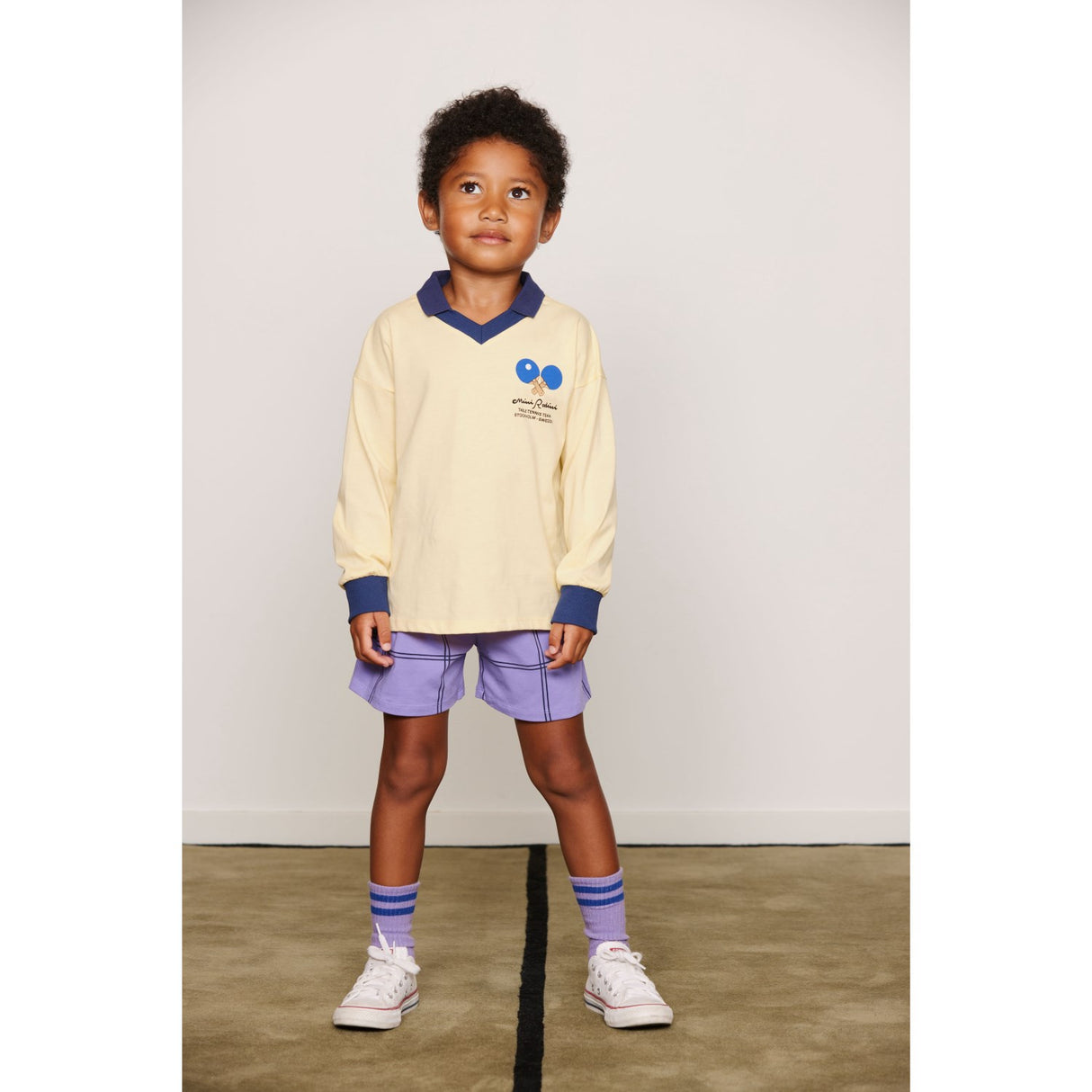 Mini Rodini Yellow Table Tennis Sp Collar Ls Top