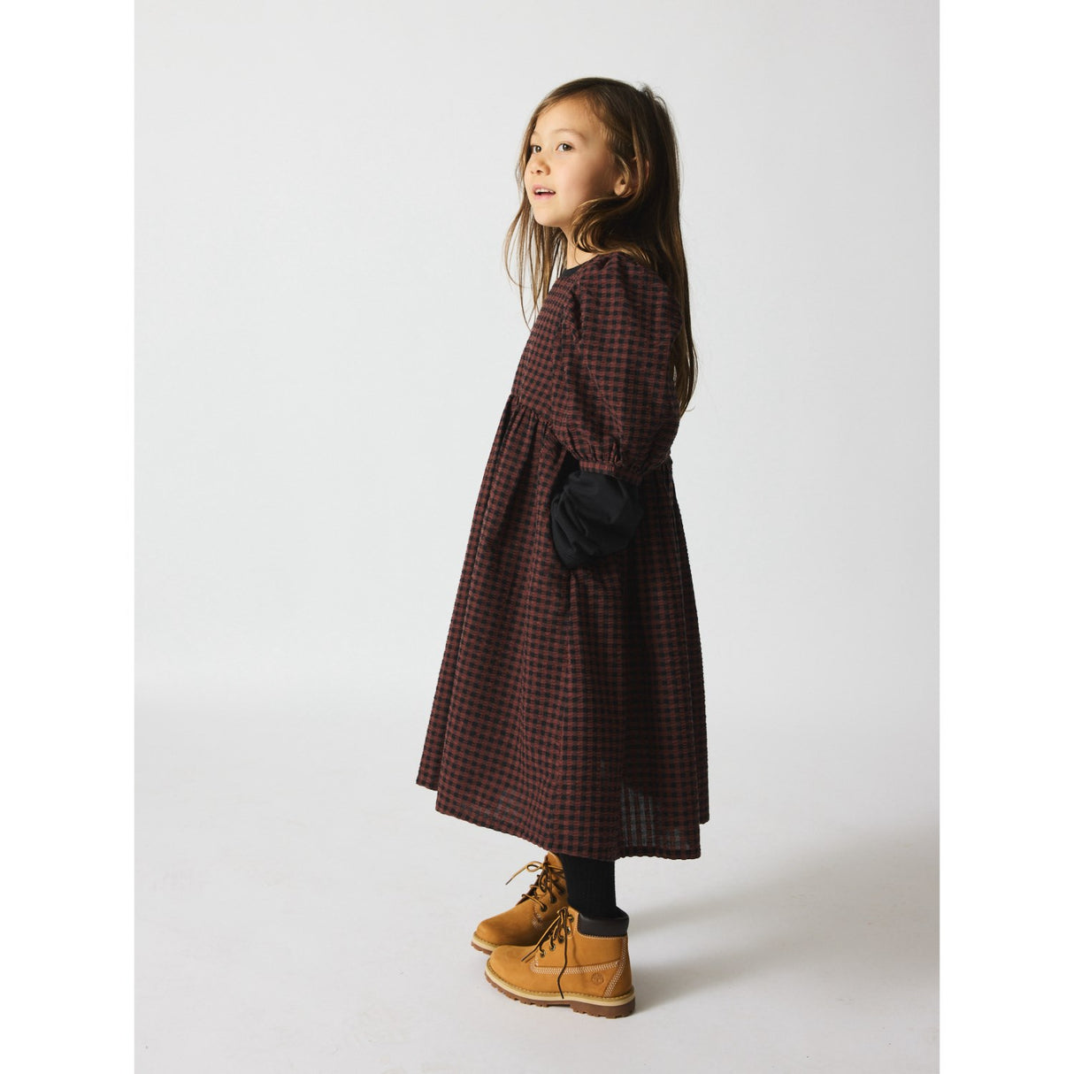 brunobruno nation Marron Plum Check Alva Dress