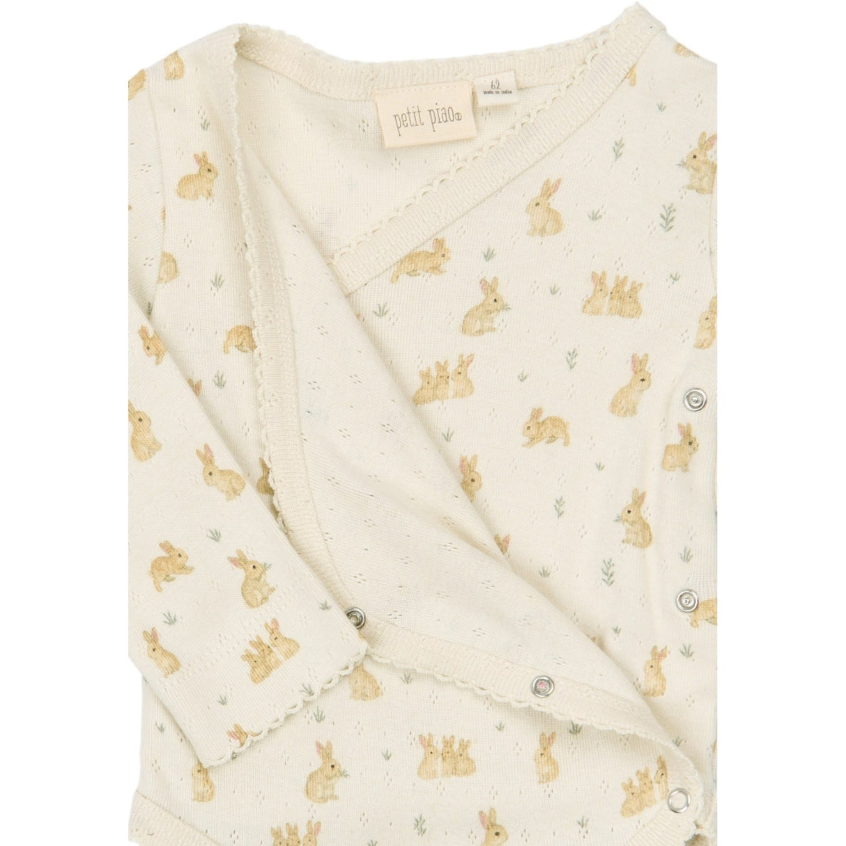 Petit Piao Eggnog Rabbit Aop Ppdio L_S Body Fold Pointelle Nb