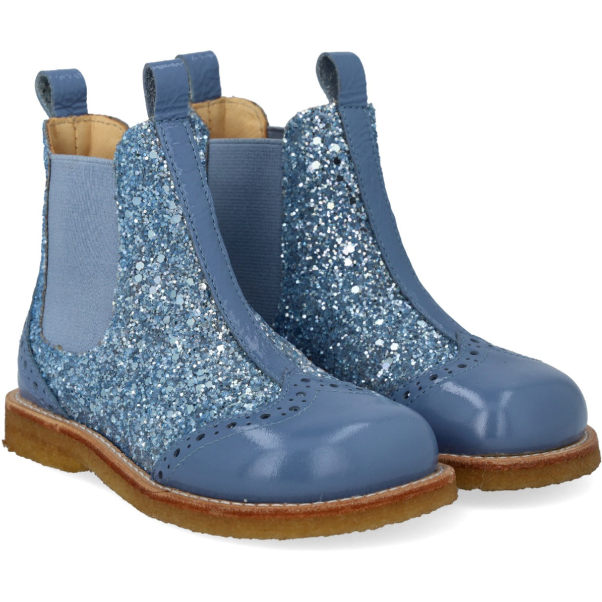 Angulus Blue Daisy/Blue Ice/Blue Elastic Chelsea Boot With Glitter Og Brogues Detaljer