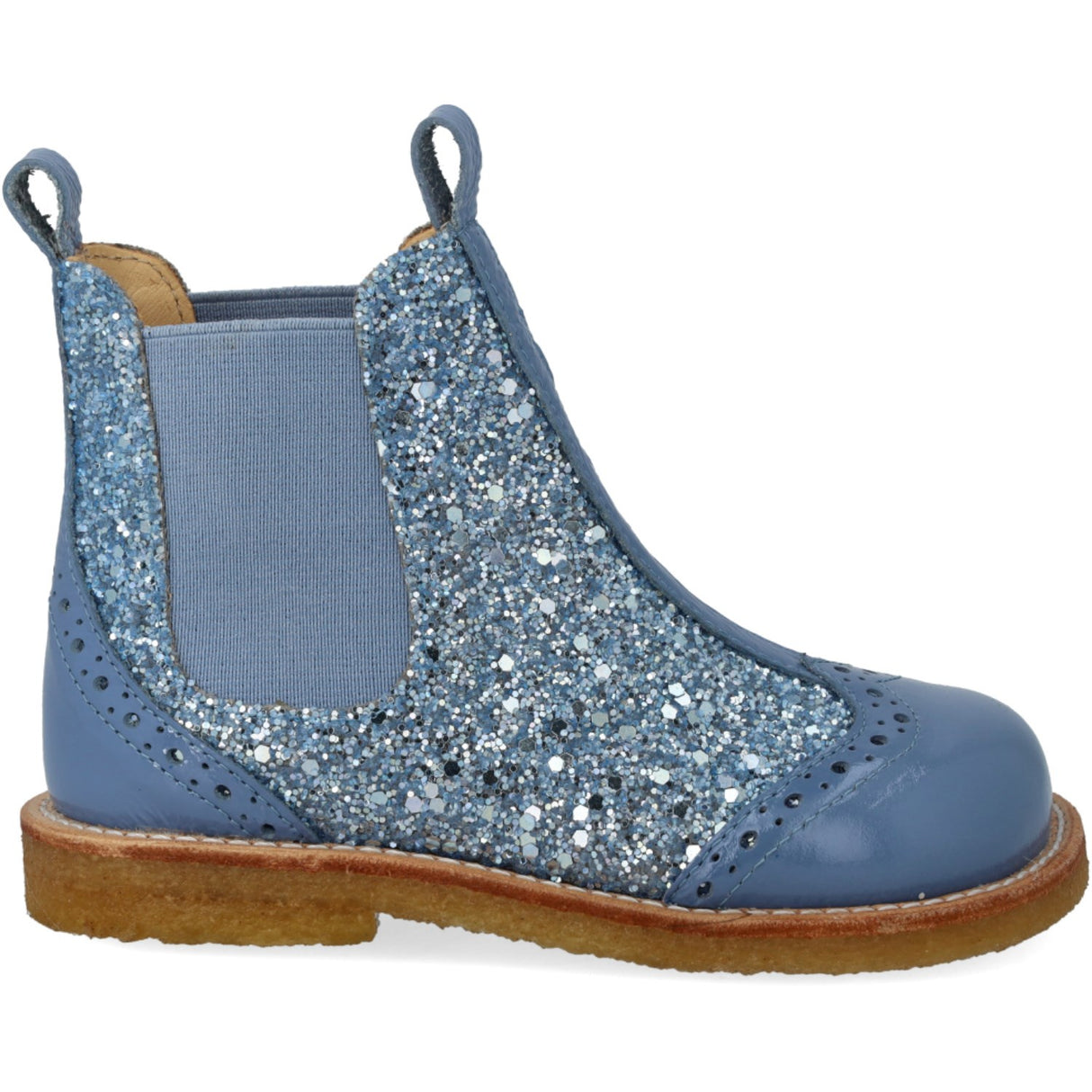 Angulus Blue Daisy/Blue Ice/Blue Elastic Chelsea Boot With Glitter Og Brogues Detaljer