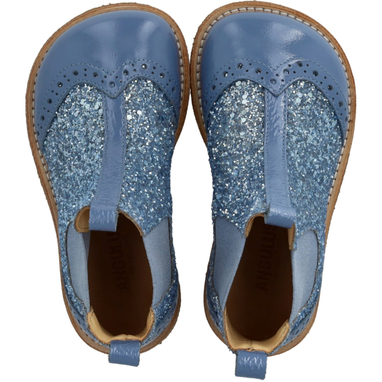 Angulus Blue Daisy/Blue Ice/Blue Elastic Chelsea Boot With Glitter Og Brogues Detaljer